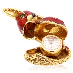 Frascarolo, Reloj de escritorio de oro de 18 quilates con esmalte esmeralda de ciervo