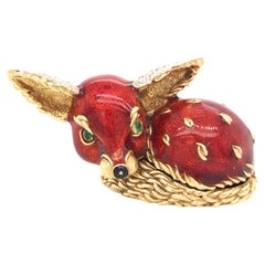 Frascarolo, 18K Gold Diamond Emerald Enamel Deer Desk Clock