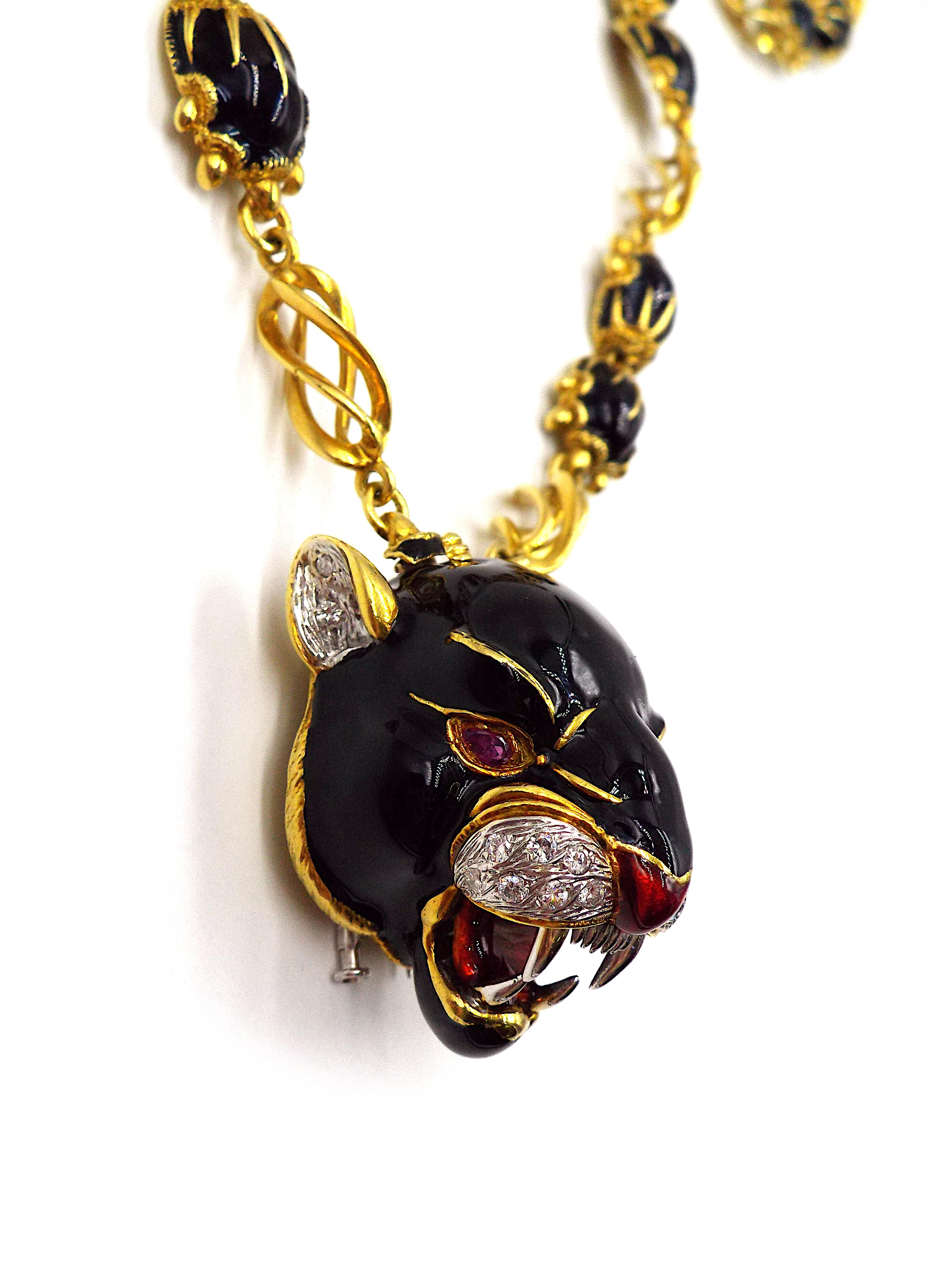 gold black panther necklace