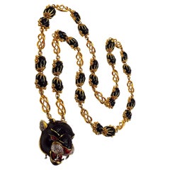 Vintage Frascarolo 18K Gold Enamel and Diamond Panther Necklace