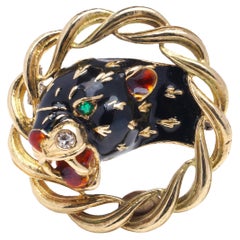 Frascarolo 18kt, Gold and Enamel Circular Panther Brooch