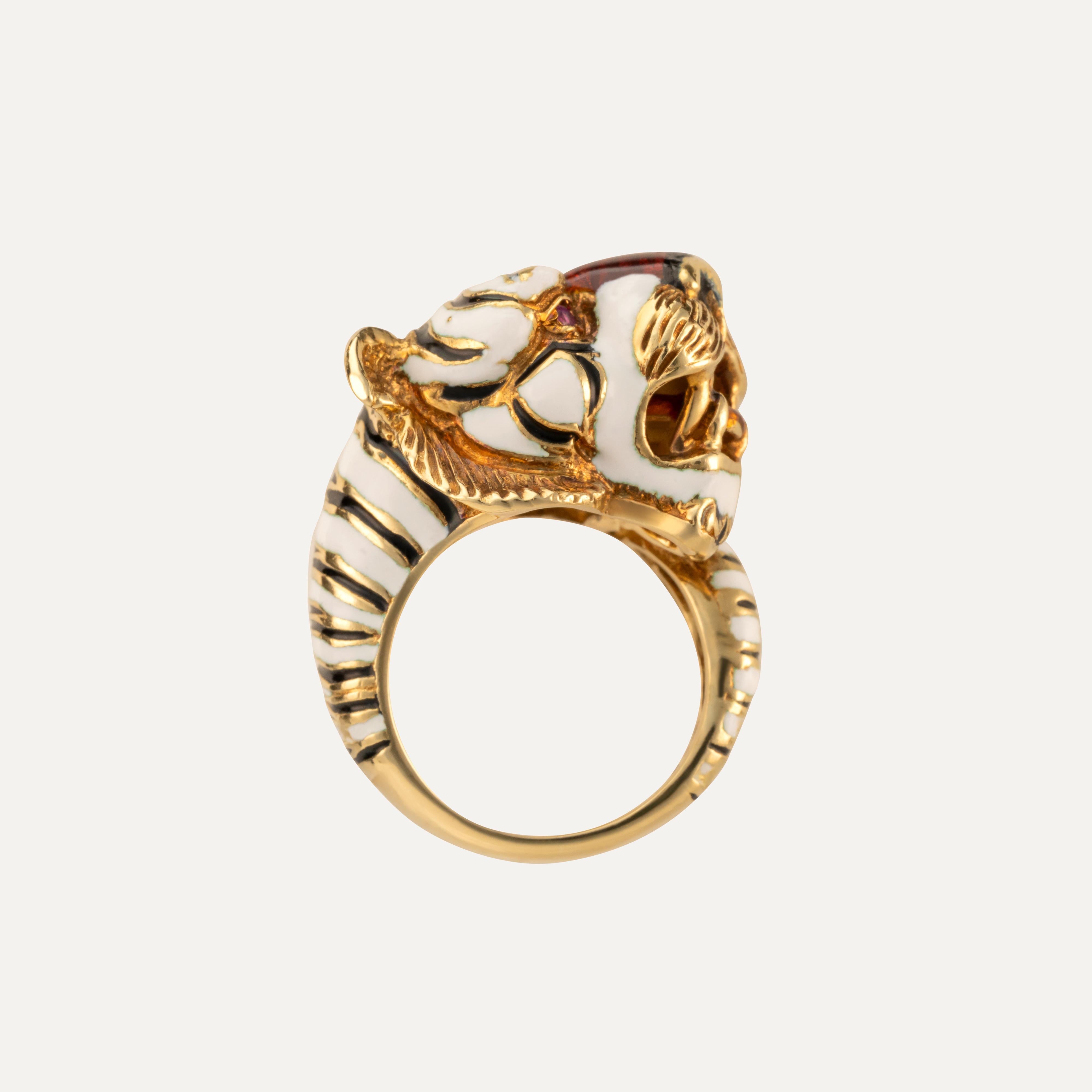 Frascarolo 18kt Gold Tiger Ring with Enamel and Rubies, Circa 1968 For ...