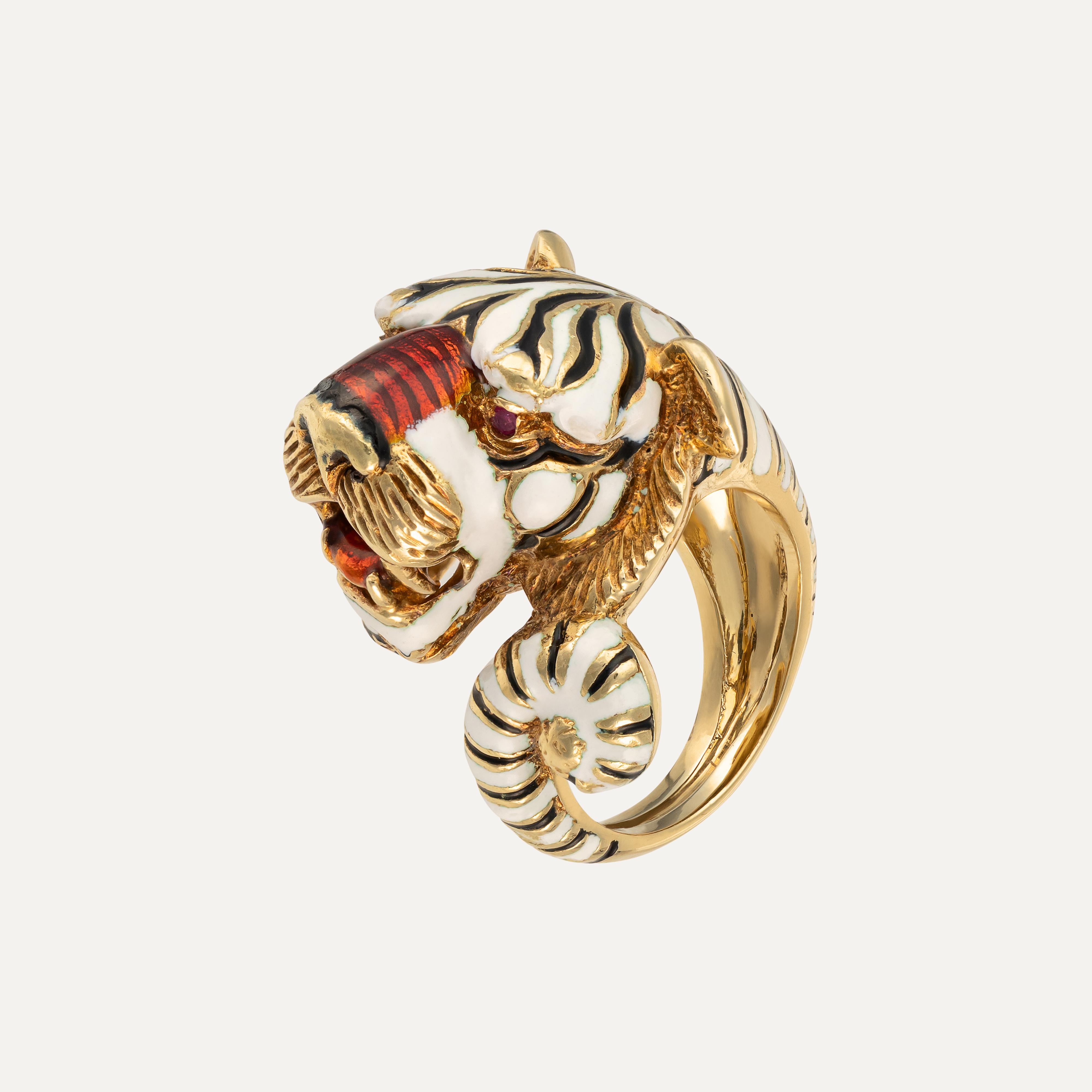 Frascarolo 18kt Gold Tiger Ring with Enamel and Rubies, Circa 1968 For ...