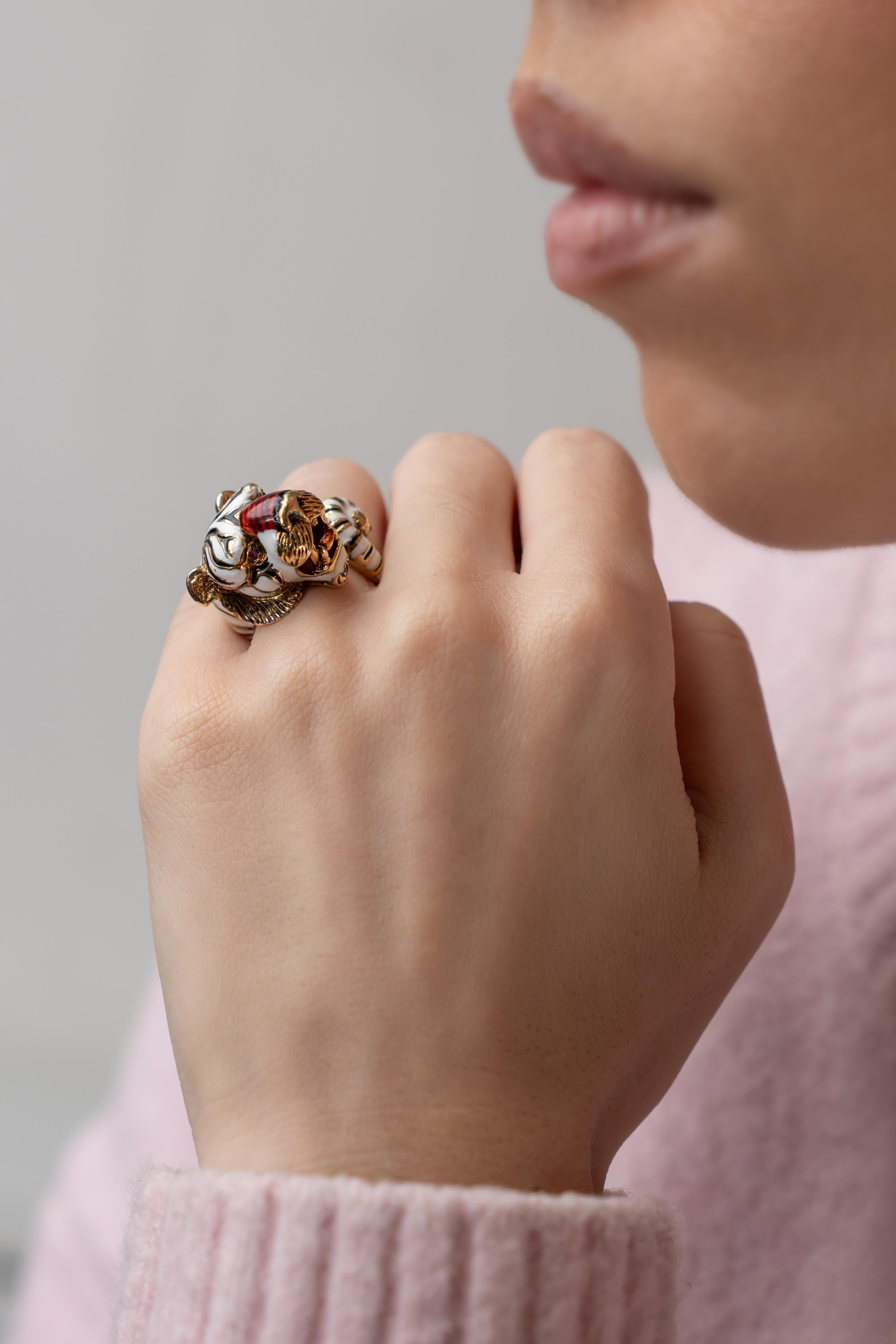Frascarolo 18kt Gold Tiger Ring with Enamel and Rubies, Circa 1968 For ...
