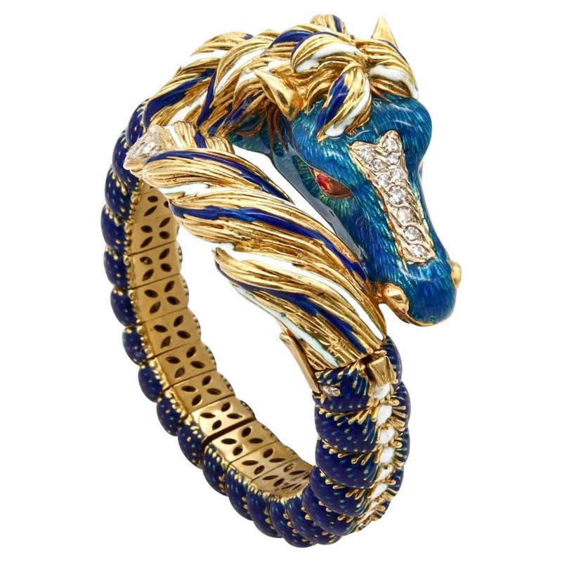 Gay Freres 1970 France Enameled Leopards Bracelet In 18Kt Gold Emeralds ...