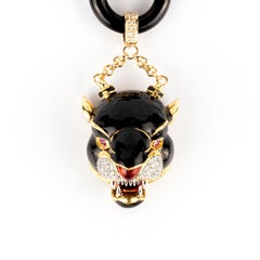 Frascarolo Black Enamel, Diamond and Ruby Jaguar Pendant Brooch