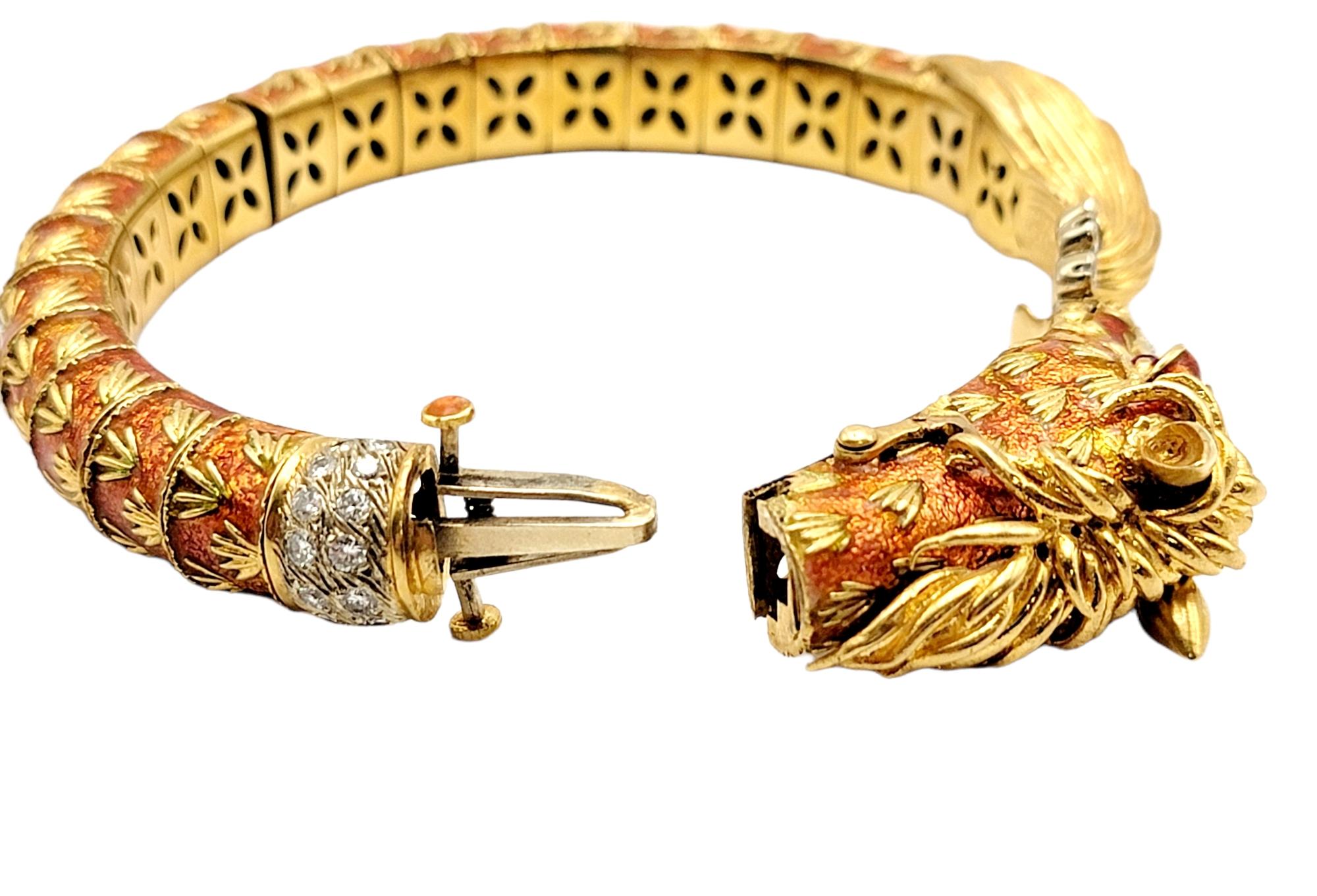 Frascarolo Diamond and Ruby Orange Enamel Horse Bangle Bracelet 18 Karat Gold 1