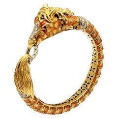 Frascarolo Diamond and Ruby Orange Enamel Horse Bangle Bracelet 18 Karat Gold
