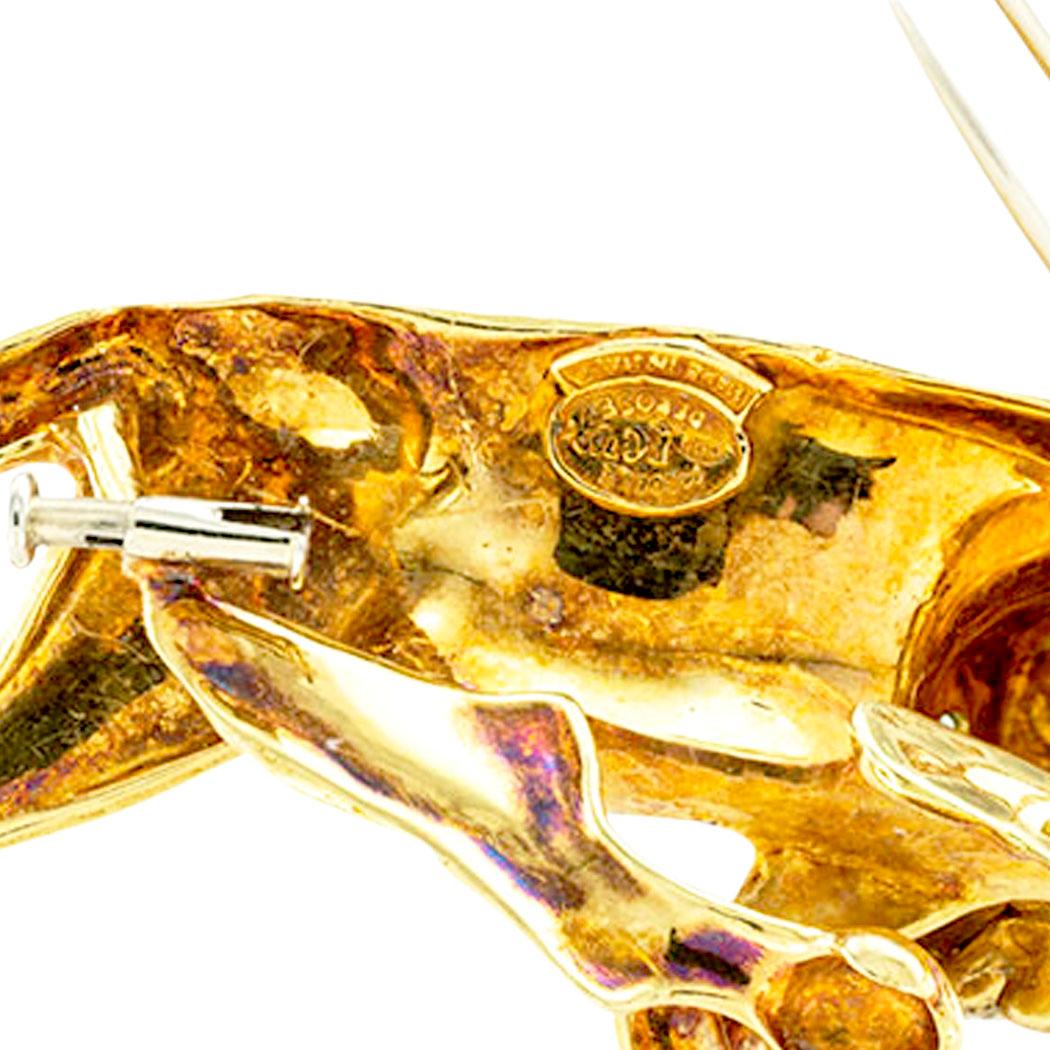 Frascarolo Diamond Emerald Enamel Gold Tiger Clip Brooch 1