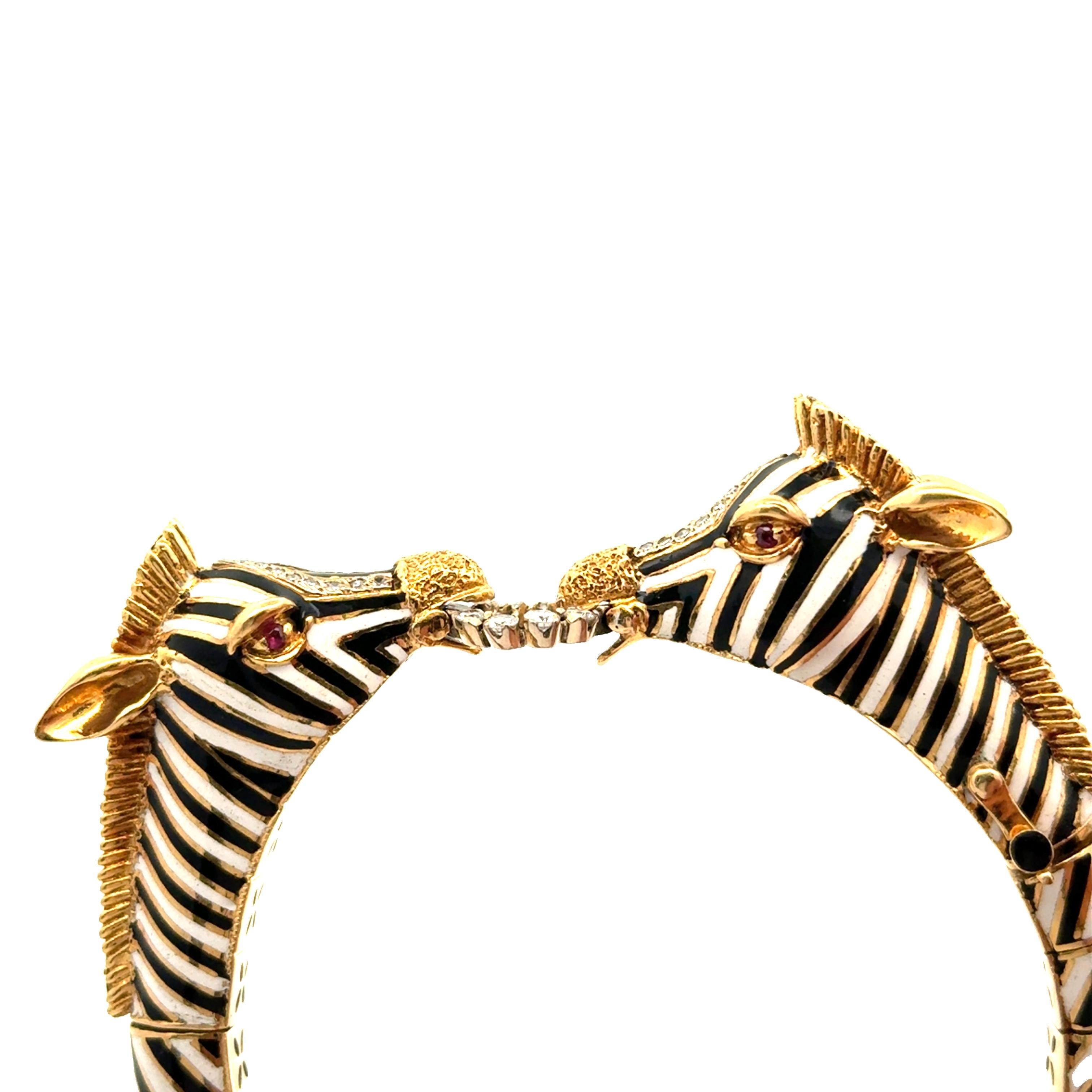 Frascarolo Diamond Enamel 18k Yellow Gold Twin Zebra Bracelet In Excellent Condition For Sale In Beverly Hills, CA