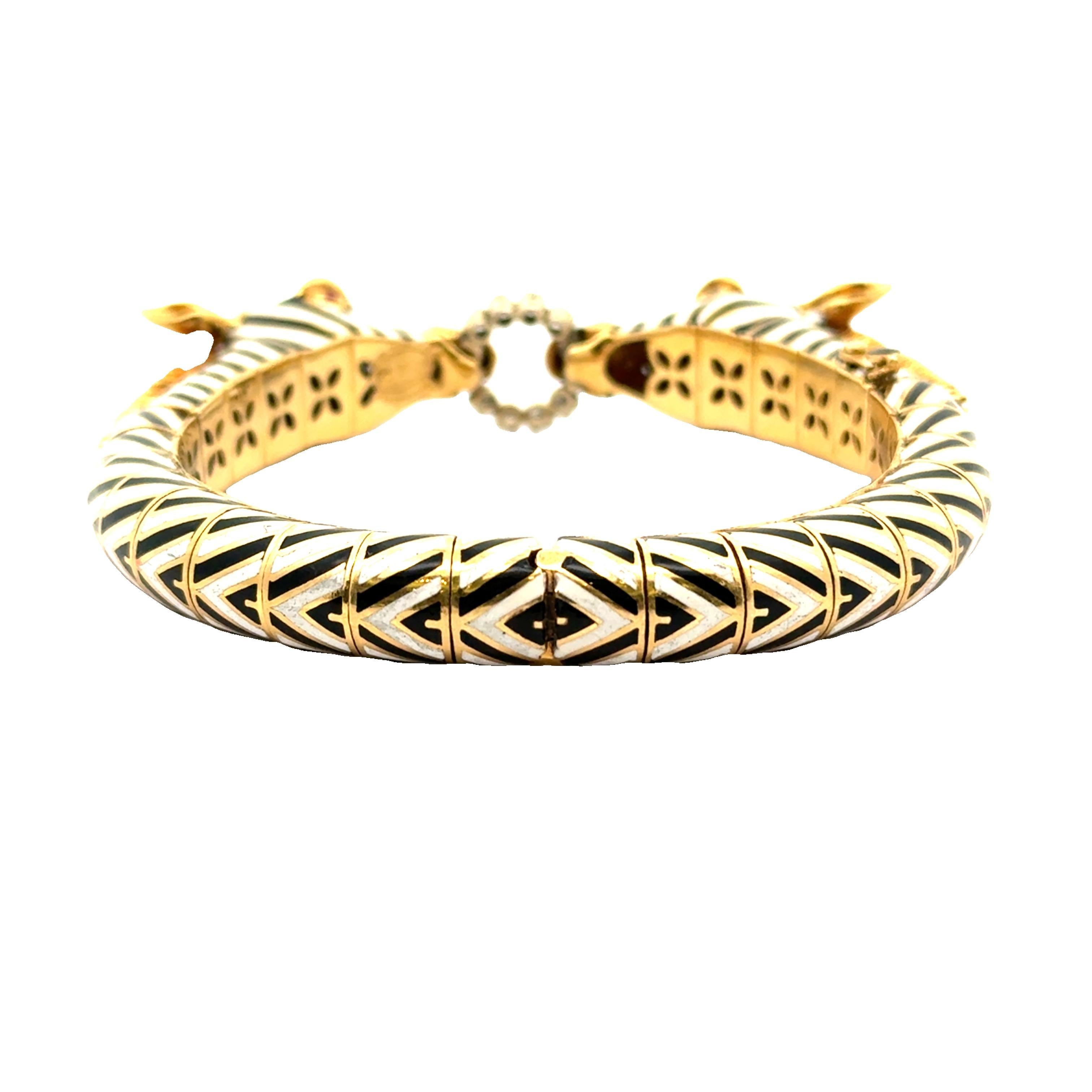 Frascarolo Diamond Enamel 18k Yellow Gold Twin Zebra Bracelet For Sale 3