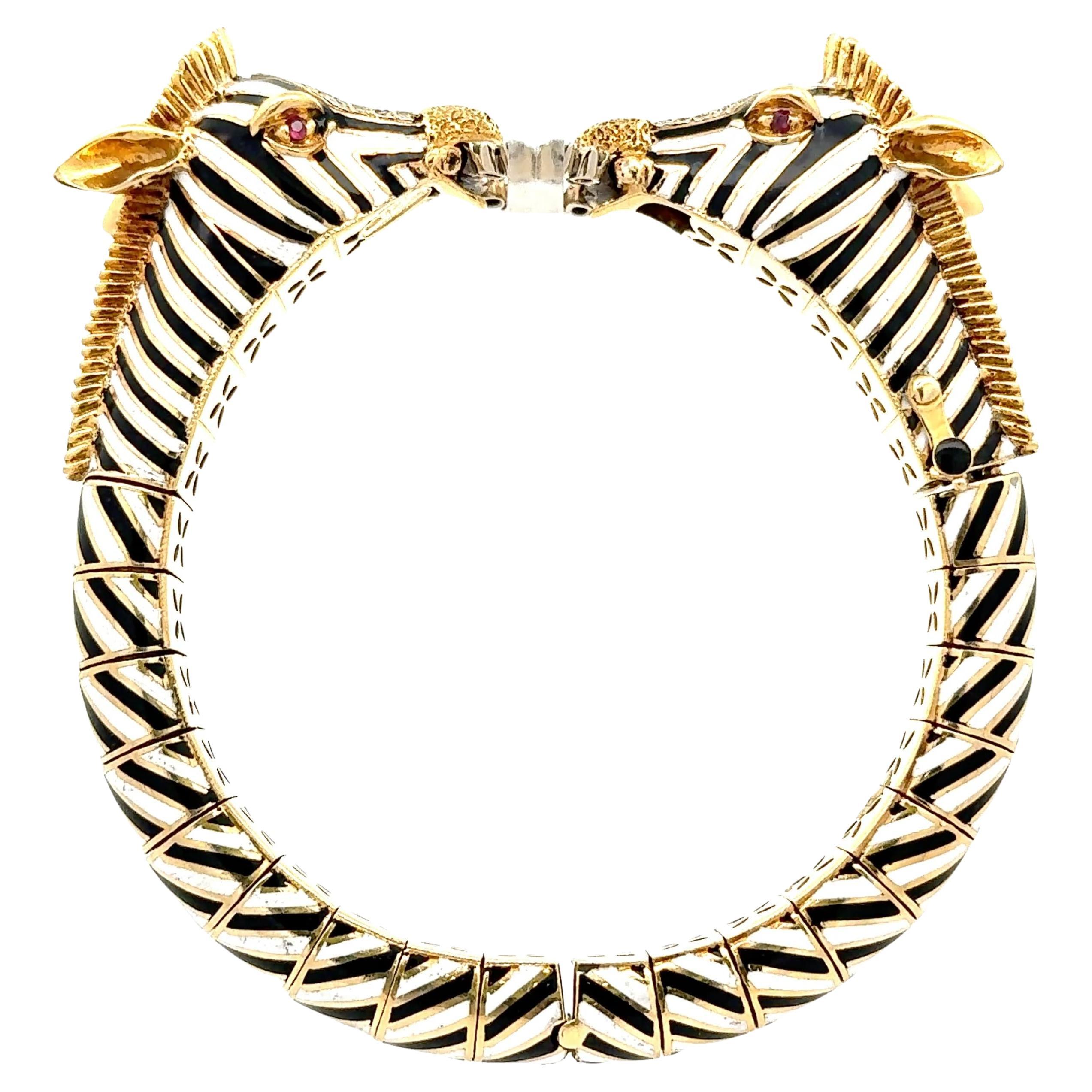 Frascarolo Diamond Enamel 18k Yellow Gold Twin Zebra Bracelet
