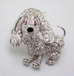 Frascarolo Diamond, Ruby, Black Onyx, White Gold Dog Brooch