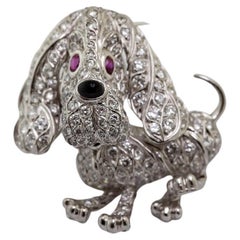 Frascarolo Diamond, Ruby, Black Onyx, White Gold Dog Brooch