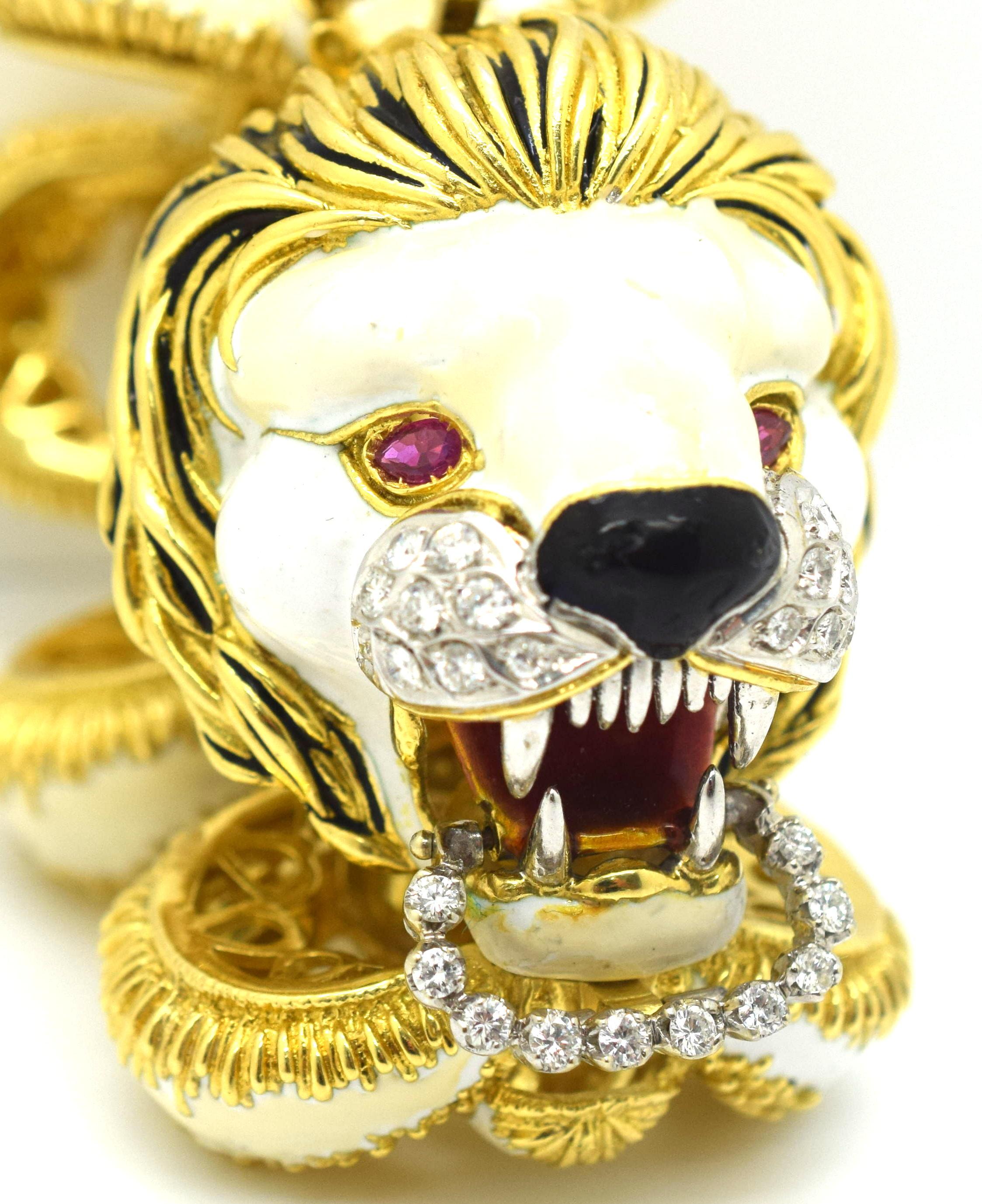 Round Cut Frascarolo Enamel Diamond Ruby Gold Lion Bracelet