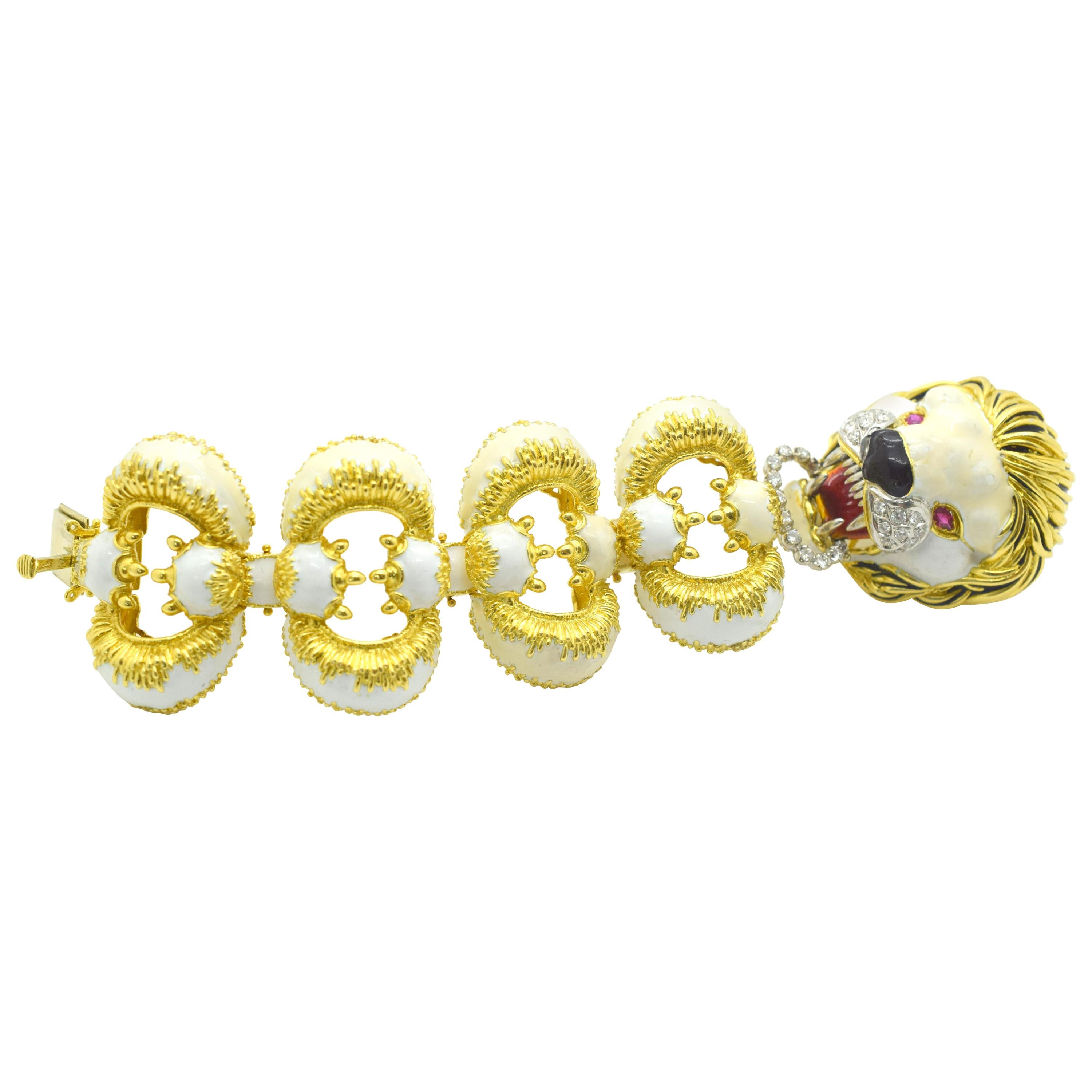 Frascarolo Enamel Diamond Ruby Gold Lion Bracelet