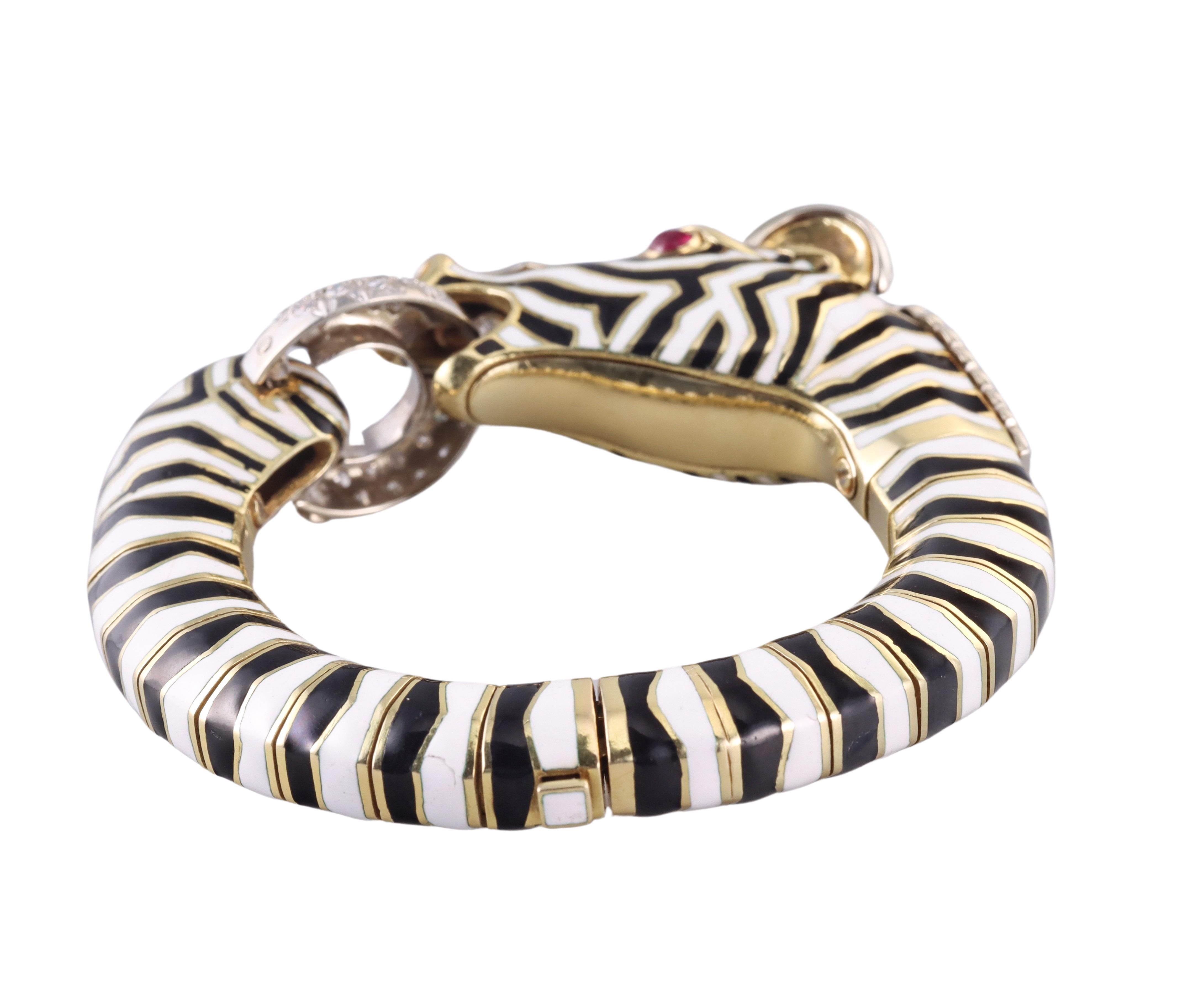 Frascarolo Enamel Diamond Ruby Gold Zebra Bracelet For Sale 1
