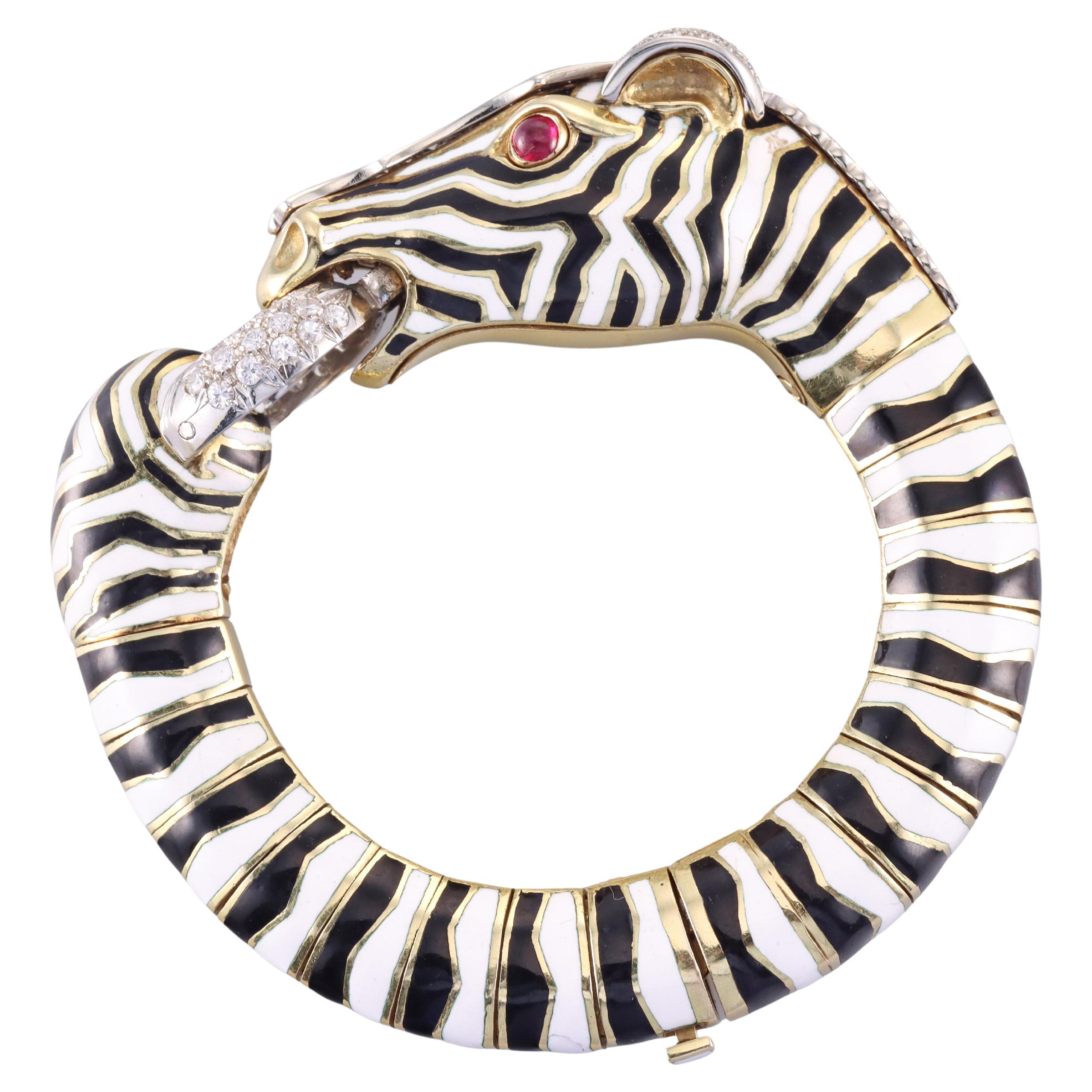 Frascarolo Emaille-Diamant-Rubin-Gold-Zebra-Armband im Angebot