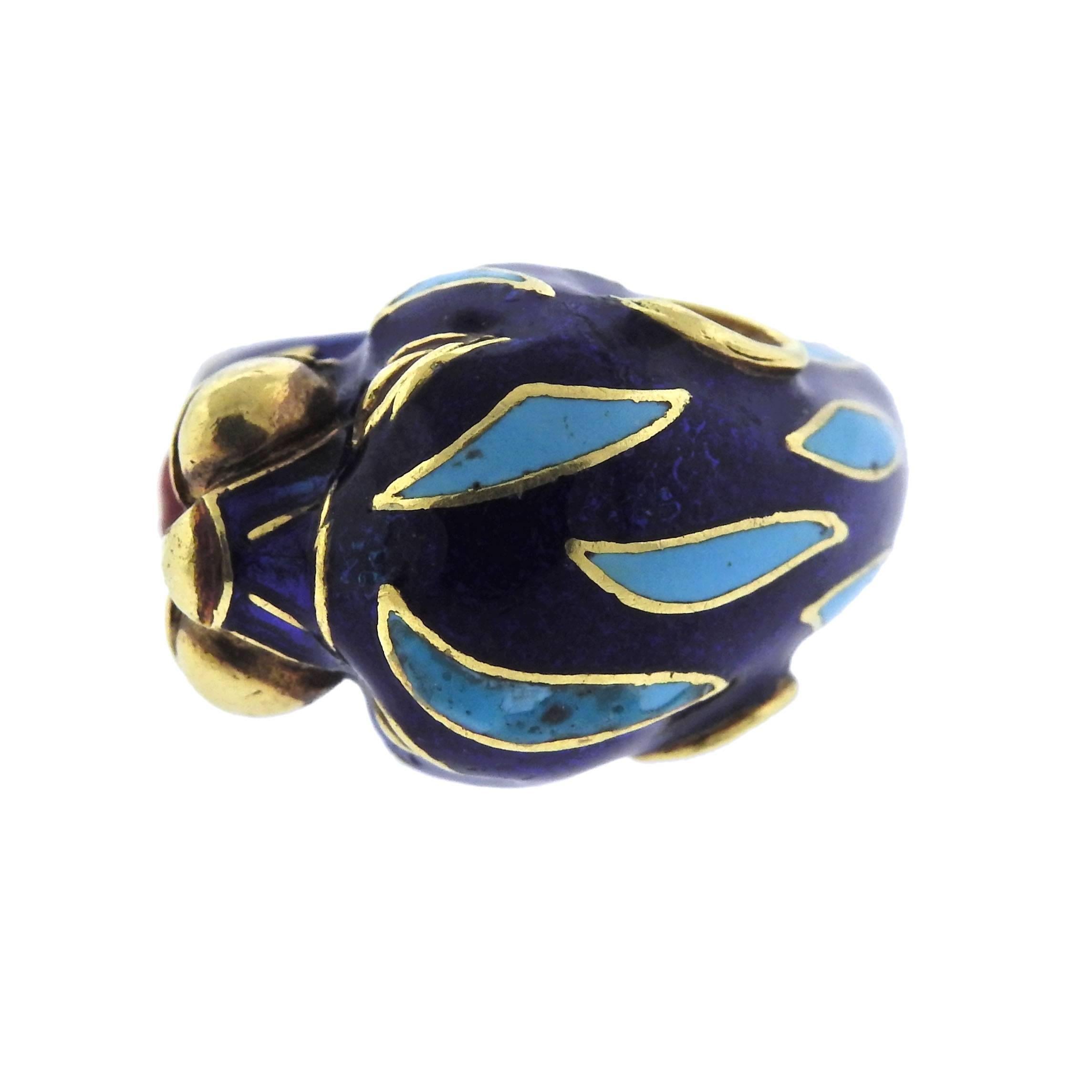 Frascarolo Enamel Gold Animal Motif Ring In Good Condition In Lambertville, NJ