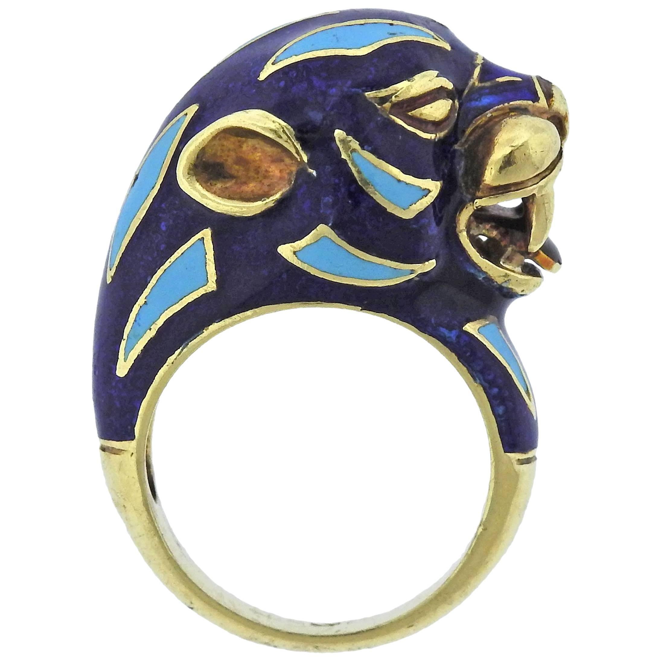Frascarolo Enamel Gold Animal Motif Ring