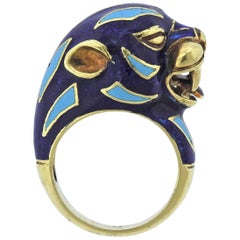 Vintage Frascarolo Enamel Gold Animal Motif Ring