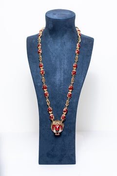 Frascarolo Enamel "Lion" Sautoir with Emeralds and Diamonds