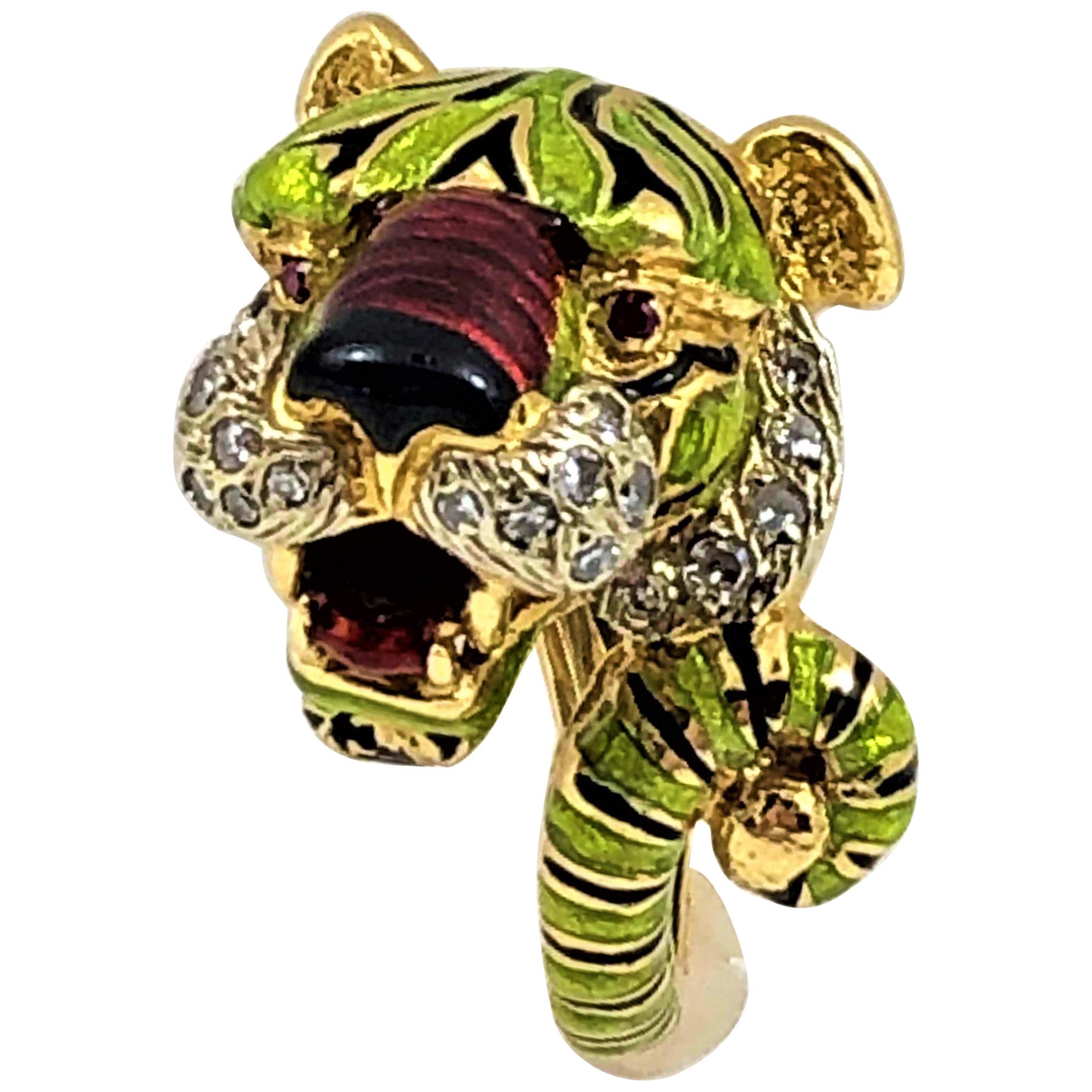 Frascarolo Enamel Tiger Ring with Ruby Eyes For Sale at 1stDibs gold