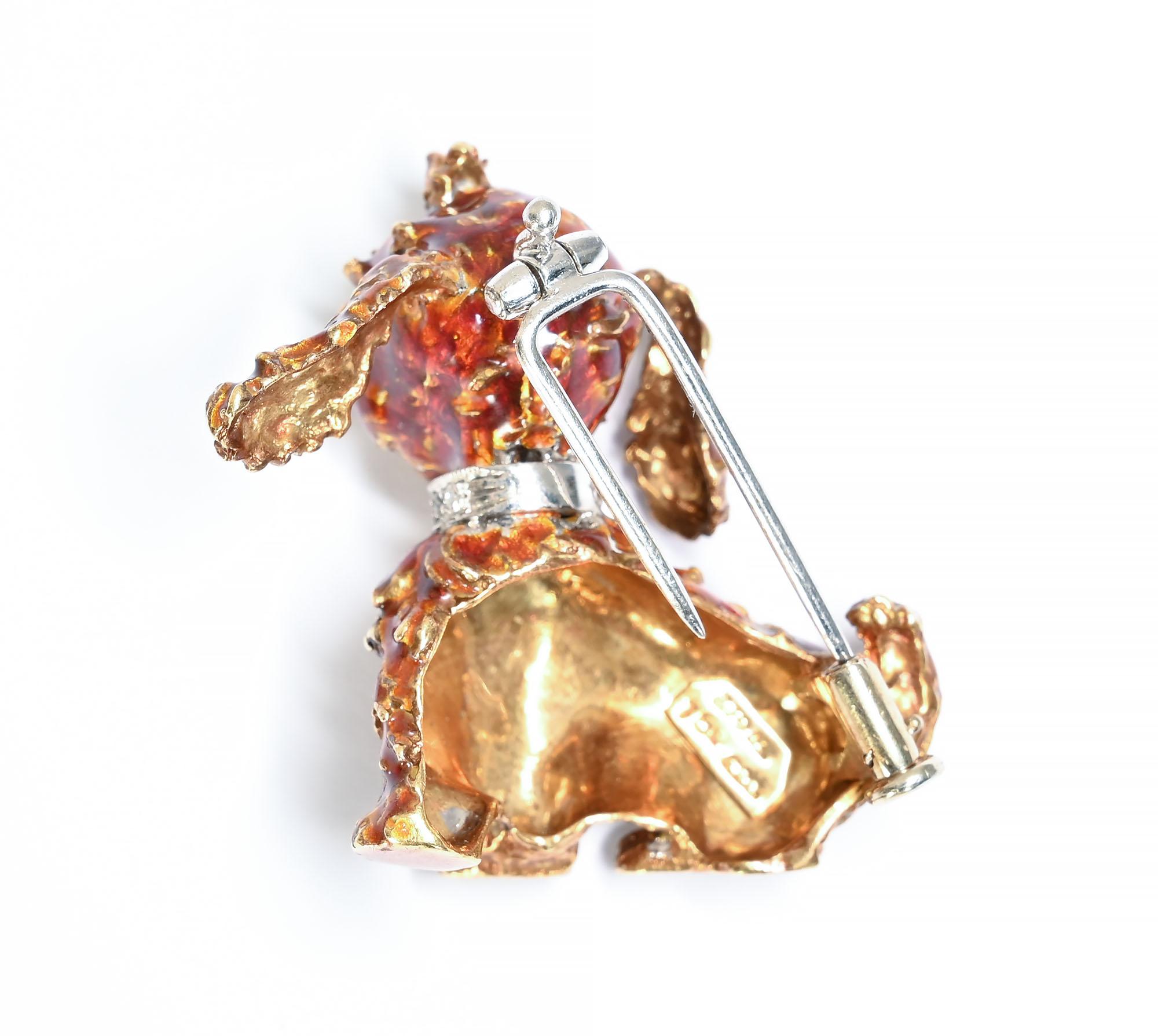 Contemporary Frascarolo Gold and Enamel Dog Brooch For Sale