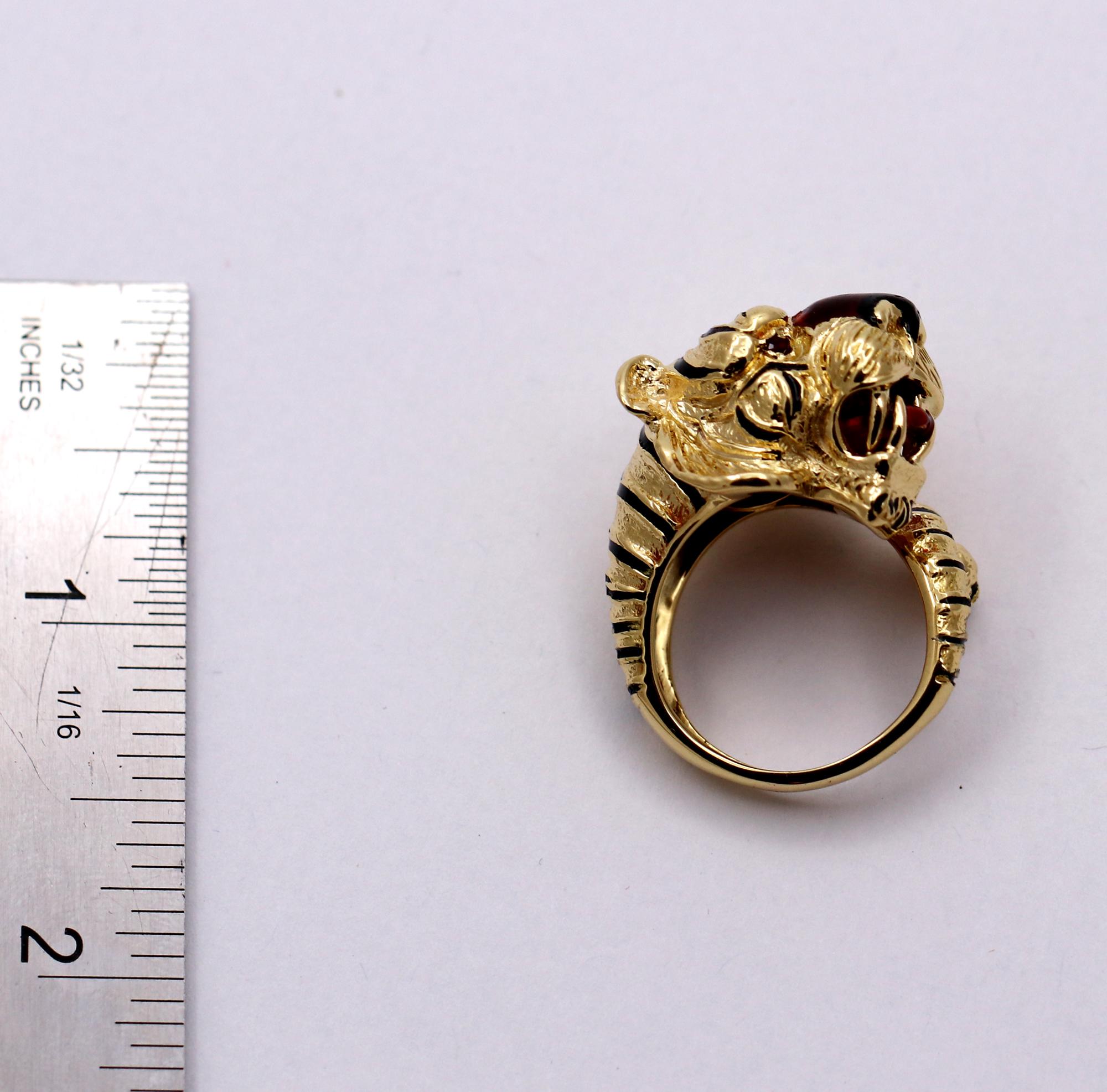 Frascarolo Gold and Enamel Tiger Ring with Ruby Eyes 3