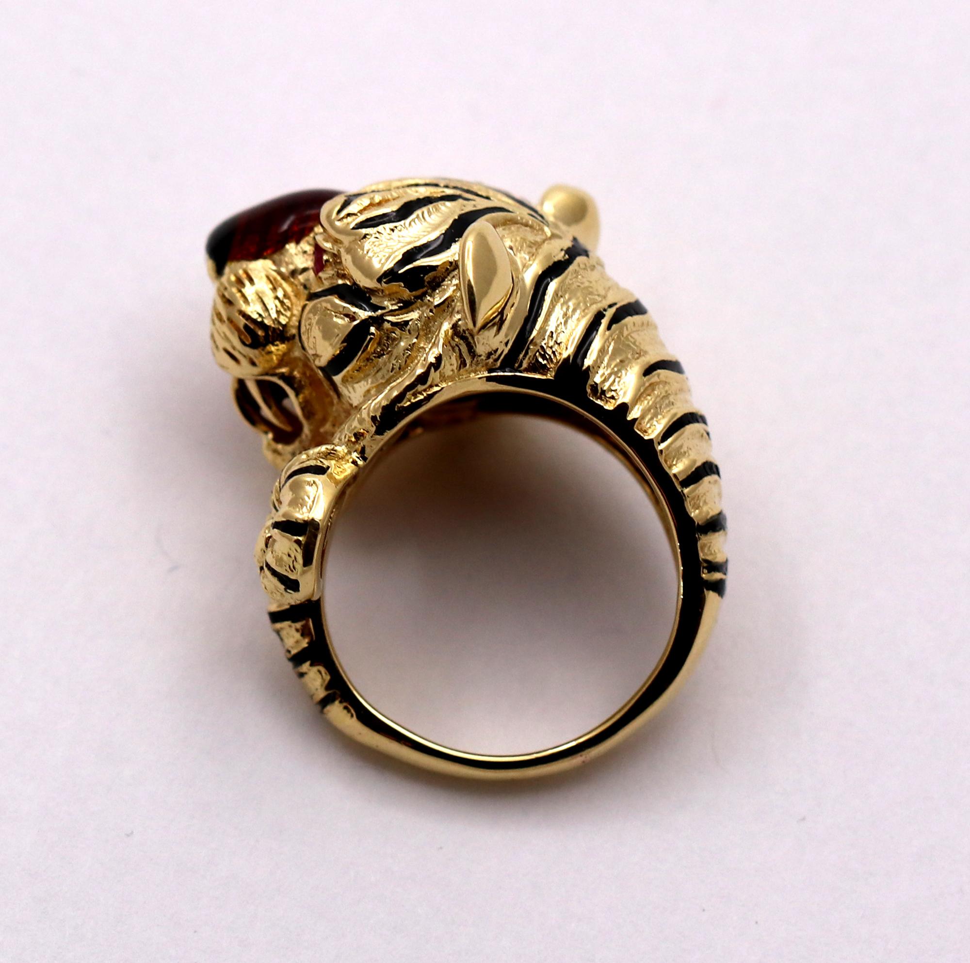 Frascarolo Gold and Enamel Tiger Ring with Ruby Eyes 1