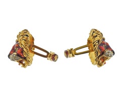 Frascarolo Gold Diamond Enamel Emerald Lion Cufflinks