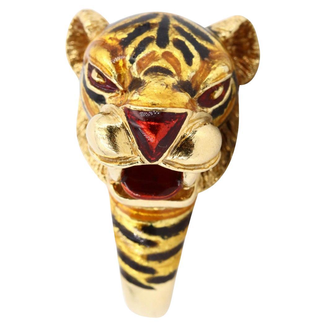 Frascarolo Italien Emaille Gold Panther Ring (Zeitgenössisch)