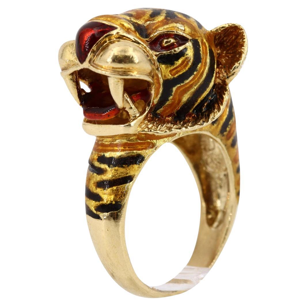 Frascarolo Italy Enamel Gold Panther Ring