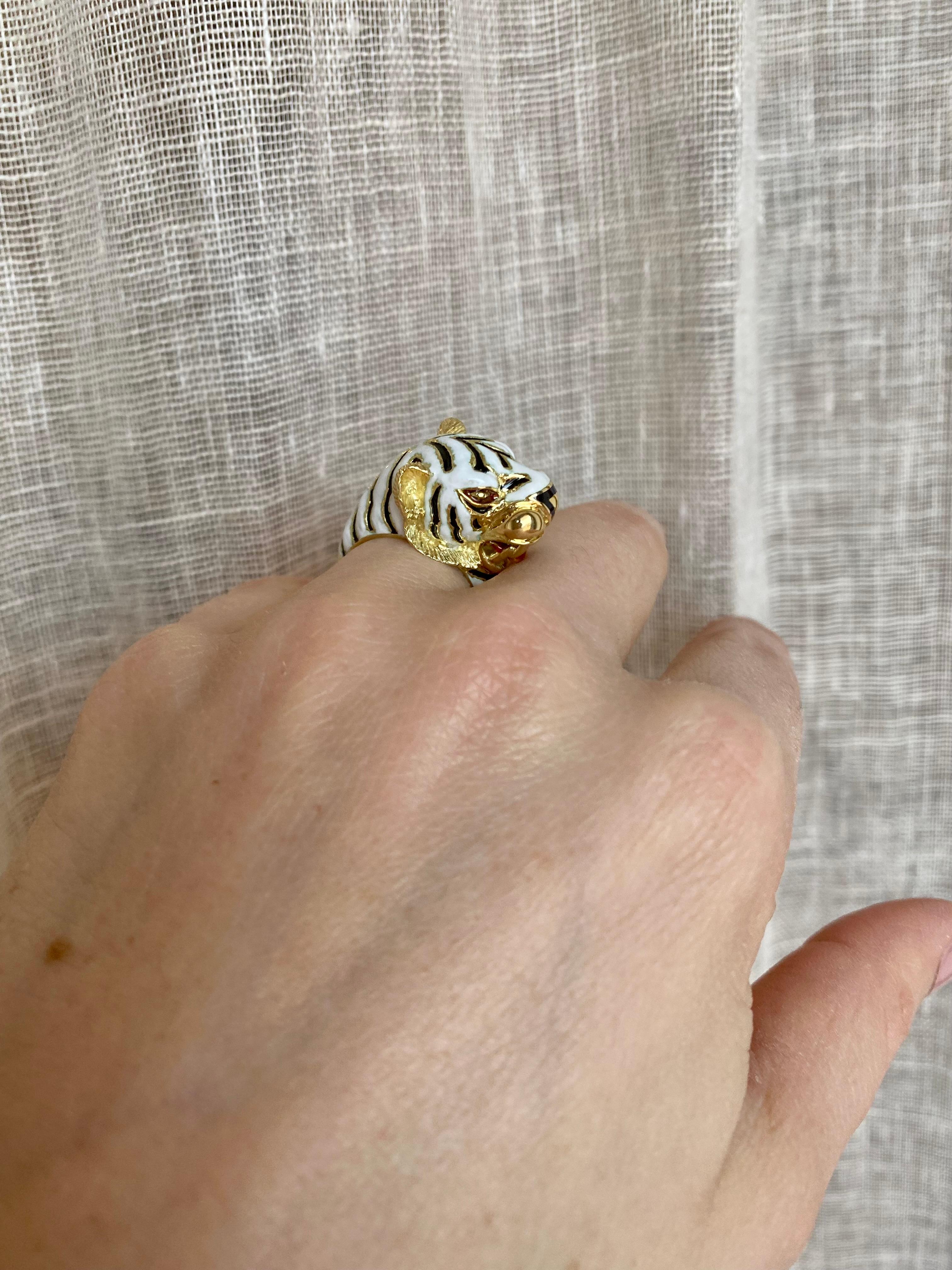 Frascarolo Italy Enamel Gold Tiger Ring 7