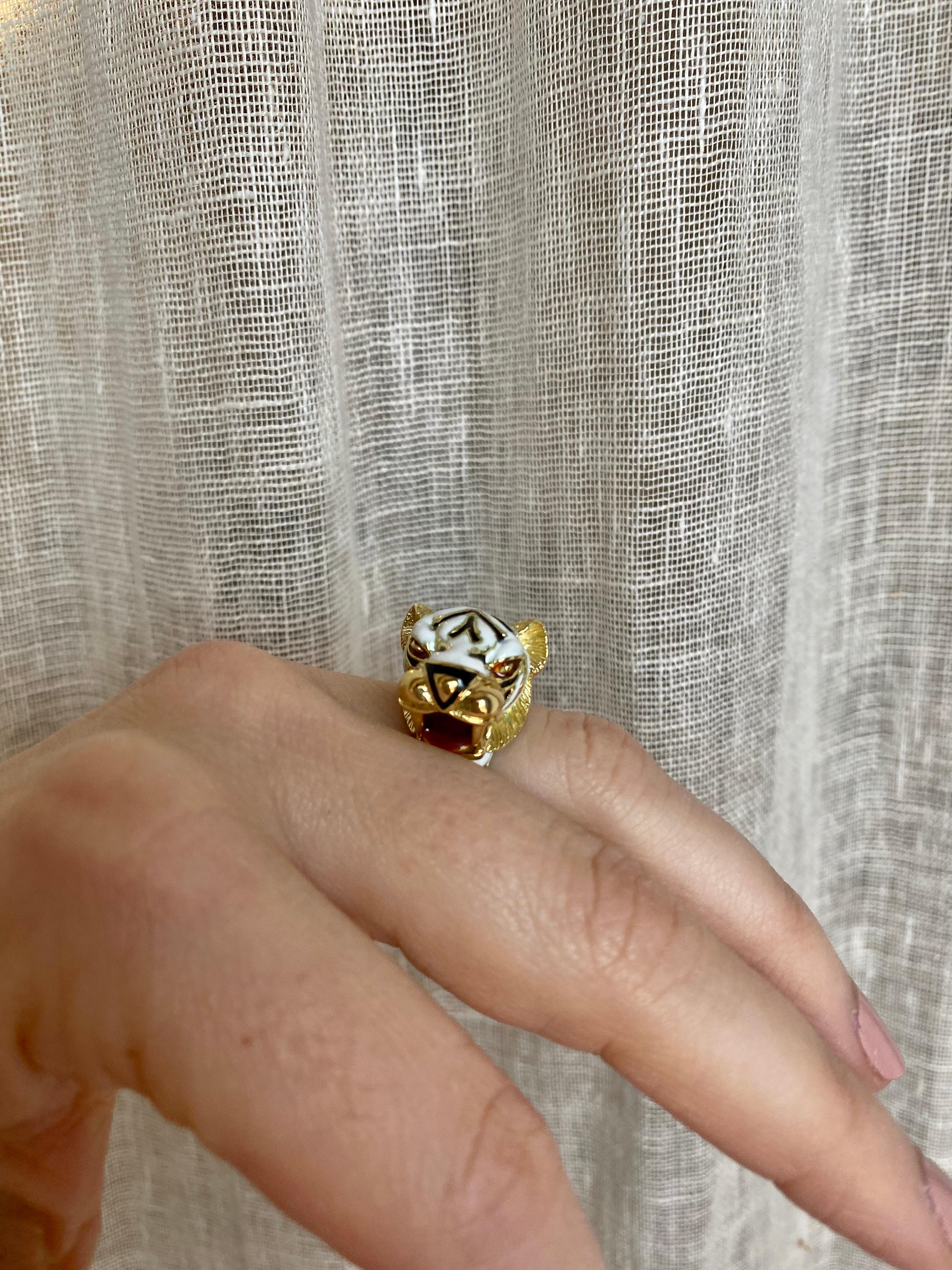 Frascarolo Italy Enamel Gold Tiger Ring 8