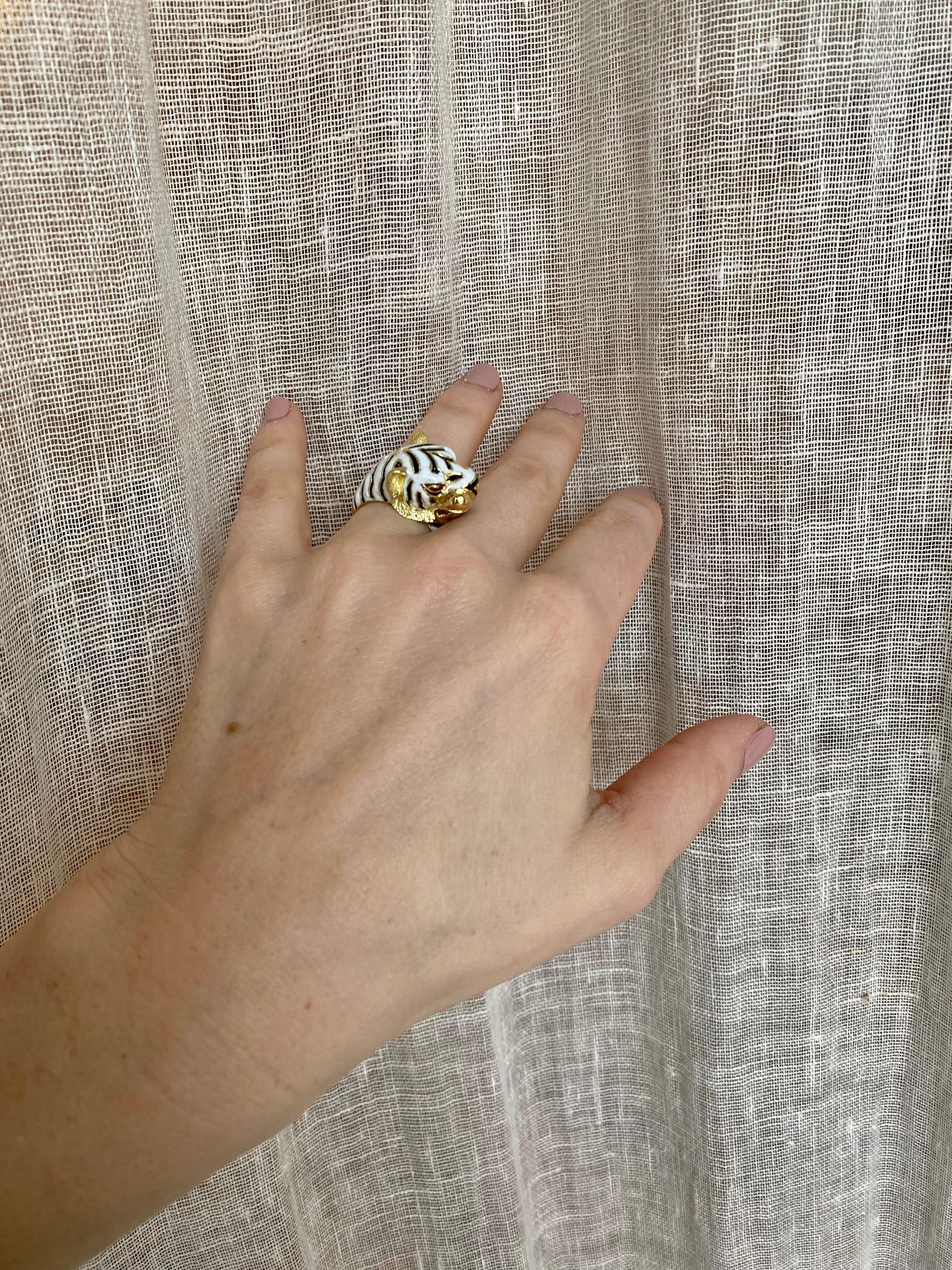 Frascarolo Italy Enamel Gold Tiger Ring 8