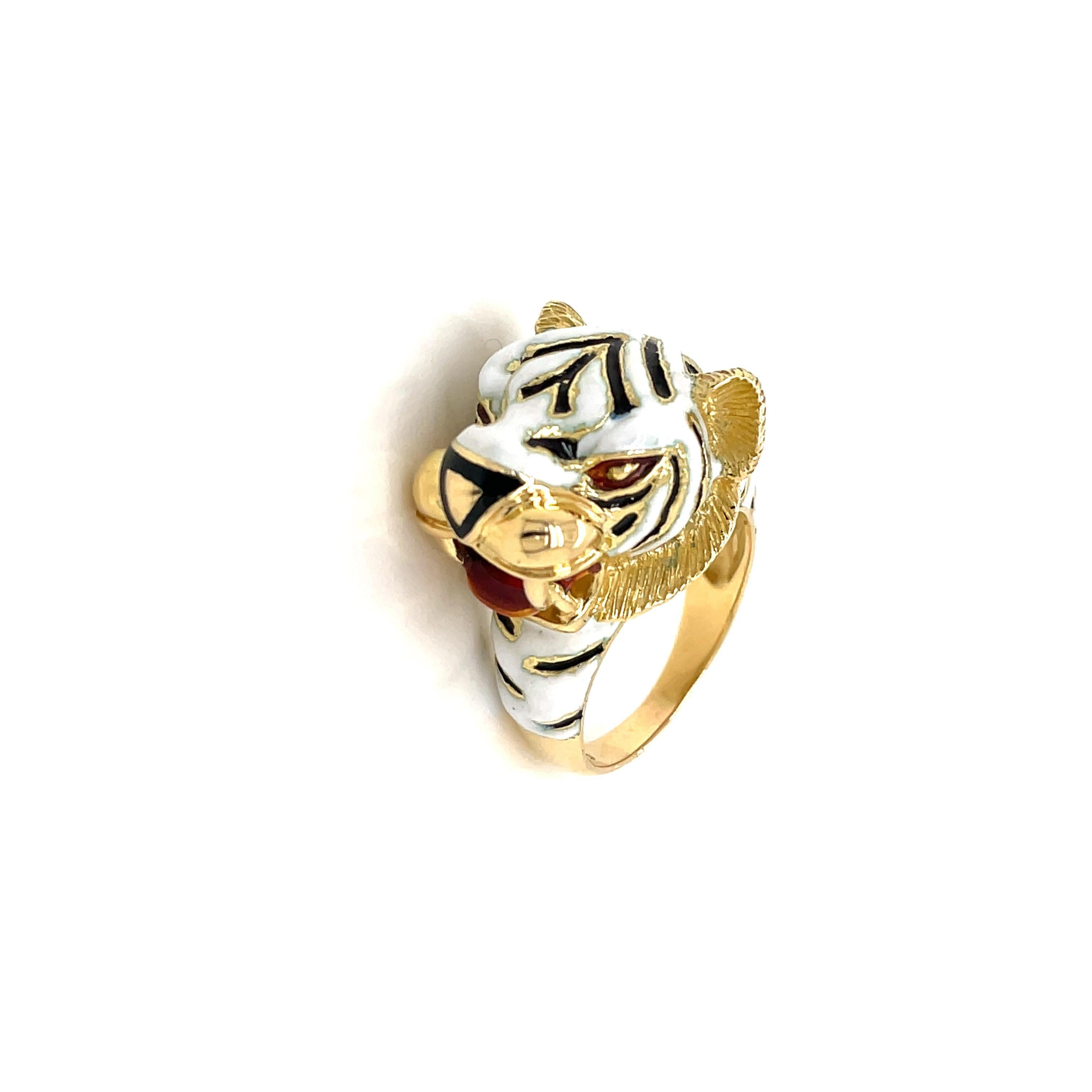 Contemporary Frascarolo Italy Enamel Gold Tiger Ring