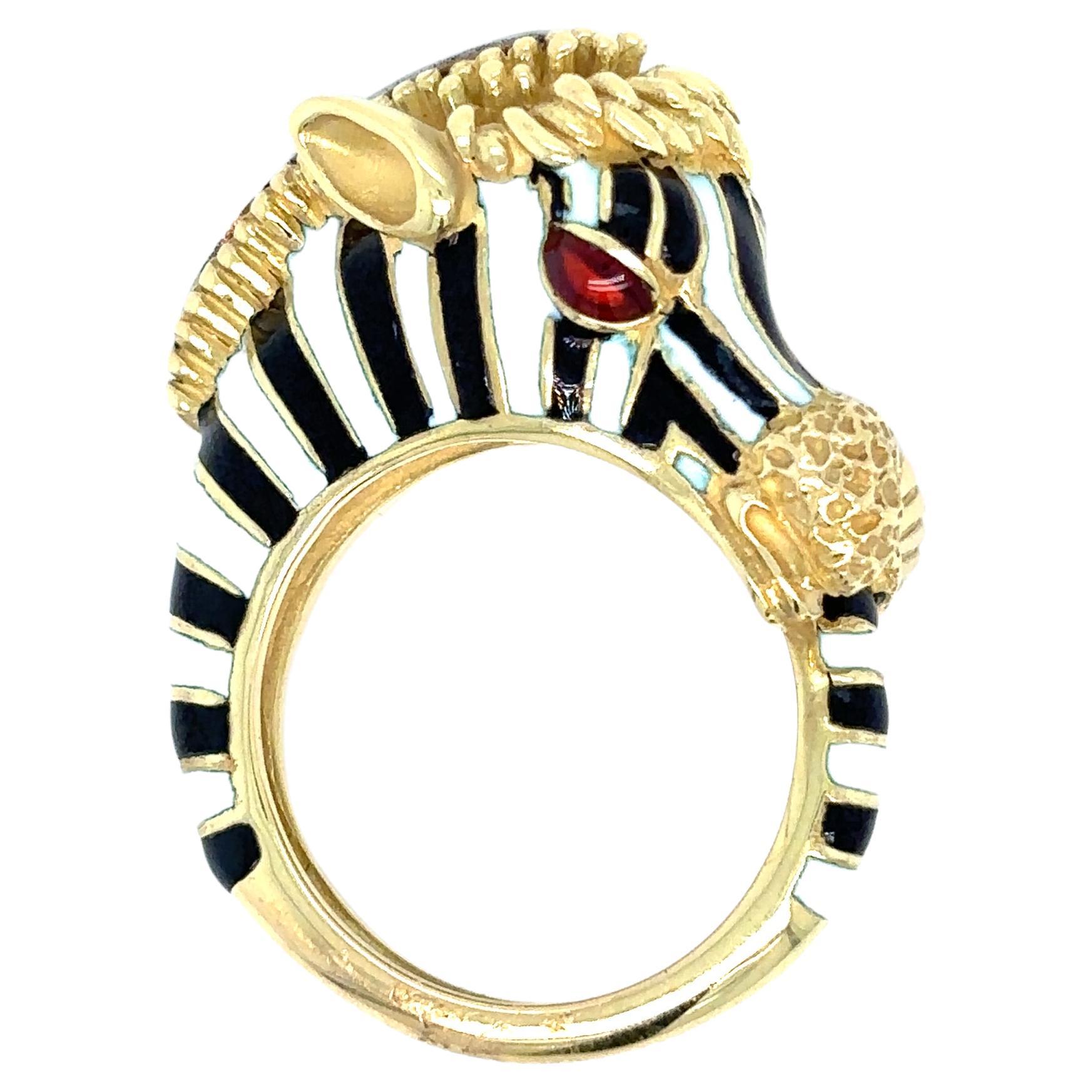 Frascarolo Italy Enamel Gold Zebra Ring