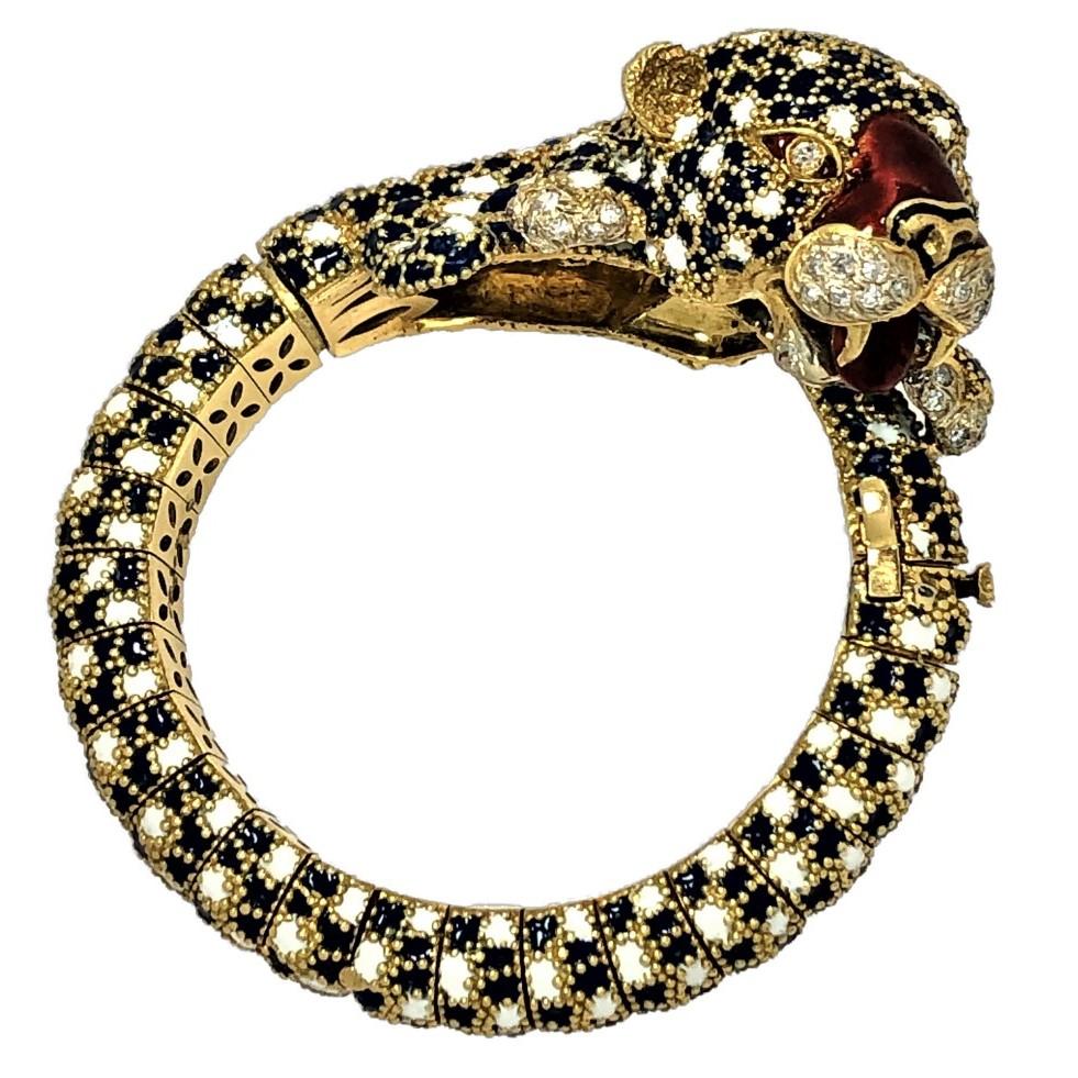 Frascarolo Leopard Bracelet with Enamel and Diamonds In Good Condition In Palm Beach, FL