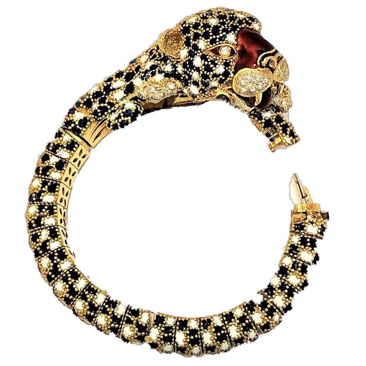 Women's Frascarolo Leopard Bracelet with Enamel and Diamonds