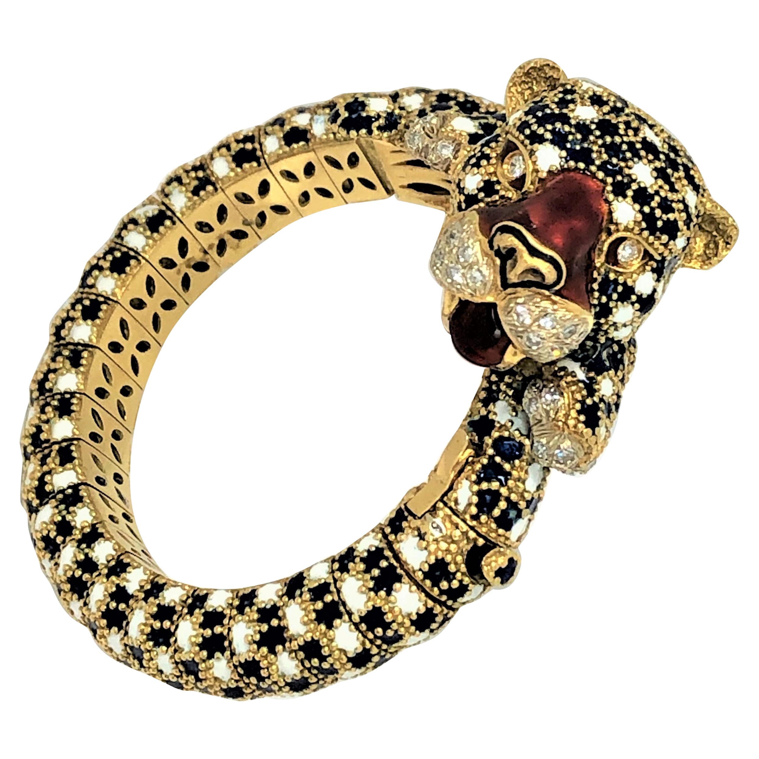 Frascarolo Leopard Bracelet with Enamel and Diamonds For Sale at 1stDibs