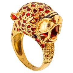 FRASCAROLO Milano Roter emaillierter Panther-Cocktailring aus massivem 18 Karat Gelbgold