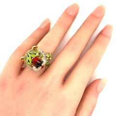 Frascarolo Modele Depose Diamond Enamel Tiger Ring 18K Yellow Gold Size 5