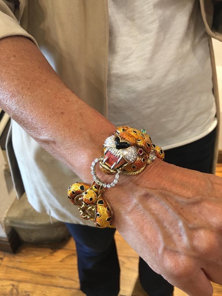 Frascarolo Polychrome Enamel and Diamond Tiger Bracelet In Excellent Condition In Firenze, IT