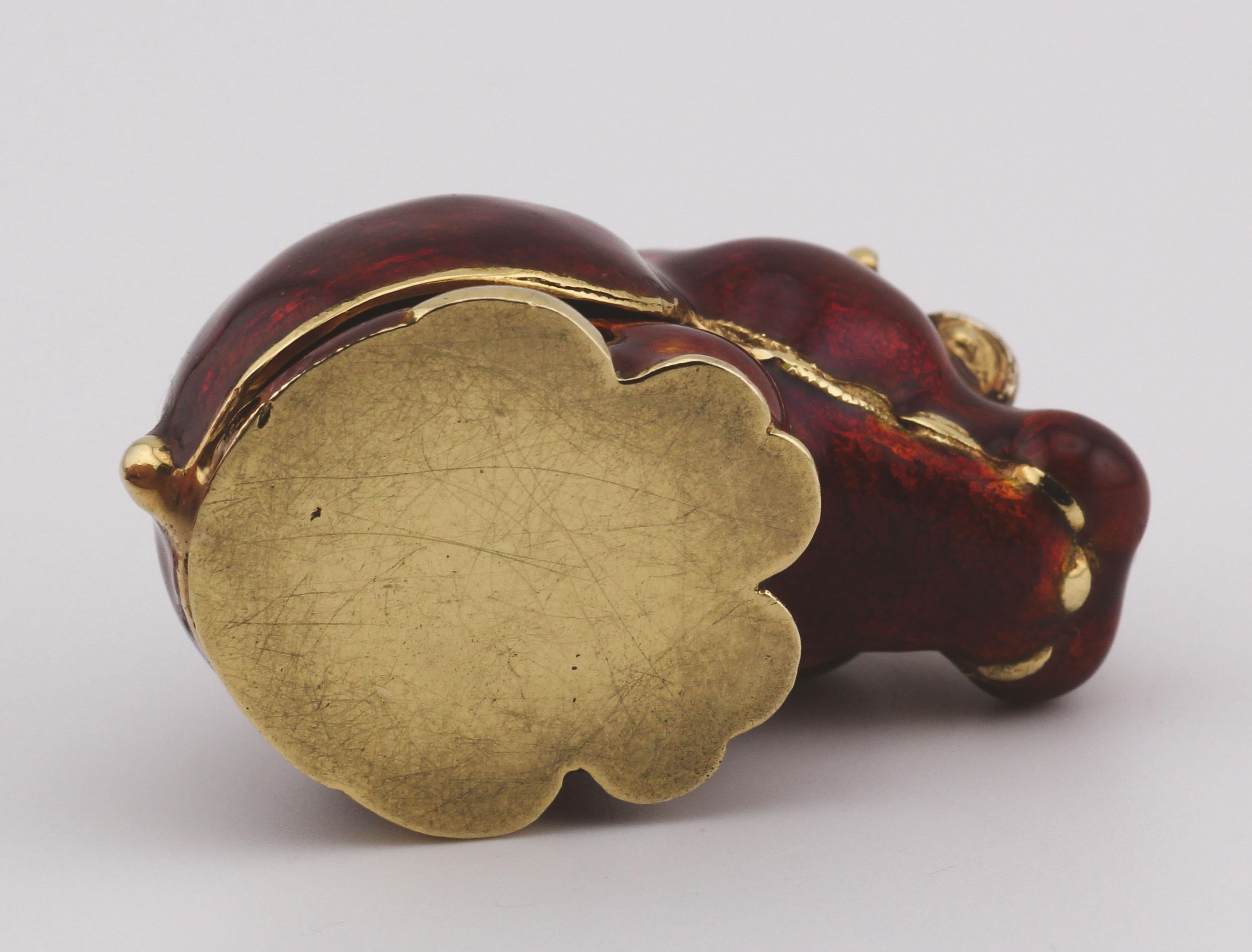 Frascarolo Rare Vintage Diamond Enamel 18k Gold Hippo Pillbox For Sale 1