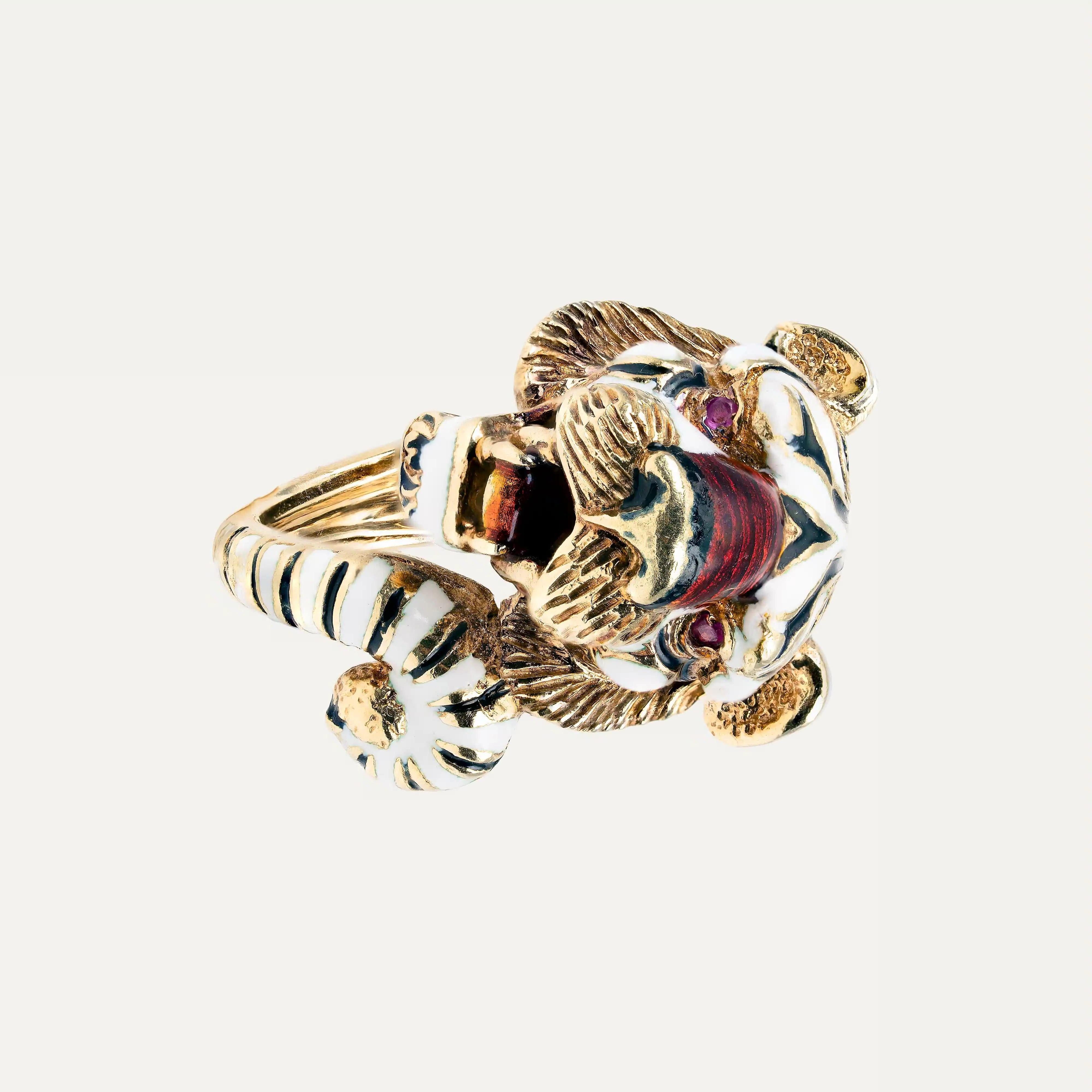 Frascarolo Tiger Gold Ring  Enamel and Rubies In Good Condition For Sale In Lisboa, PT
