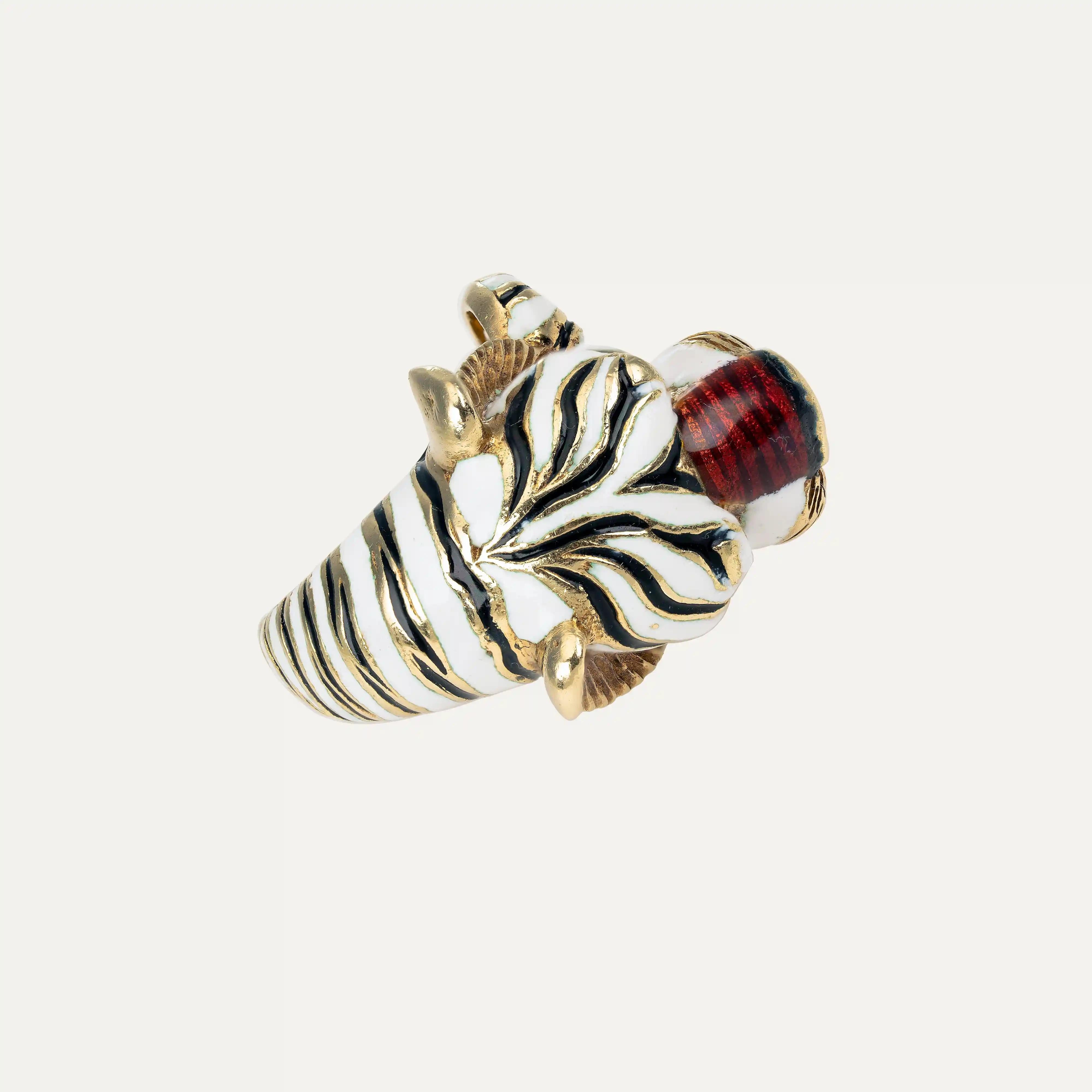 Frascarolo Tiger Gold Ring  Enamel and Rubies For Sale 1