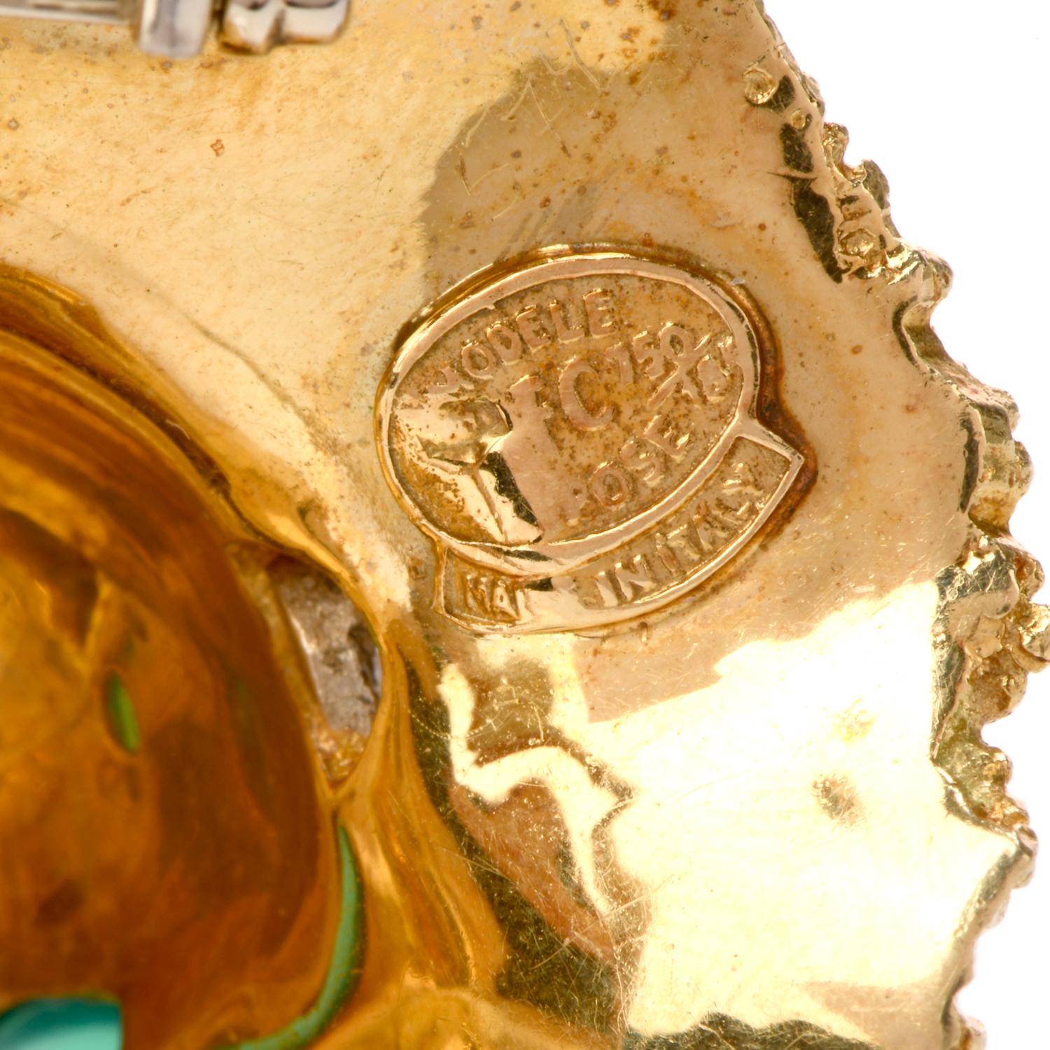 Frascarolo Broche lion vintage émaillée avec diamants Excellent état - En vente à Miami, FL