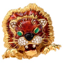 Frascarolo Broche lion vintage émaillée avec diamants