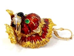 Frascarolo Vintage emailliert Diamant Löwenkopf Brosche 49,84 Gramm